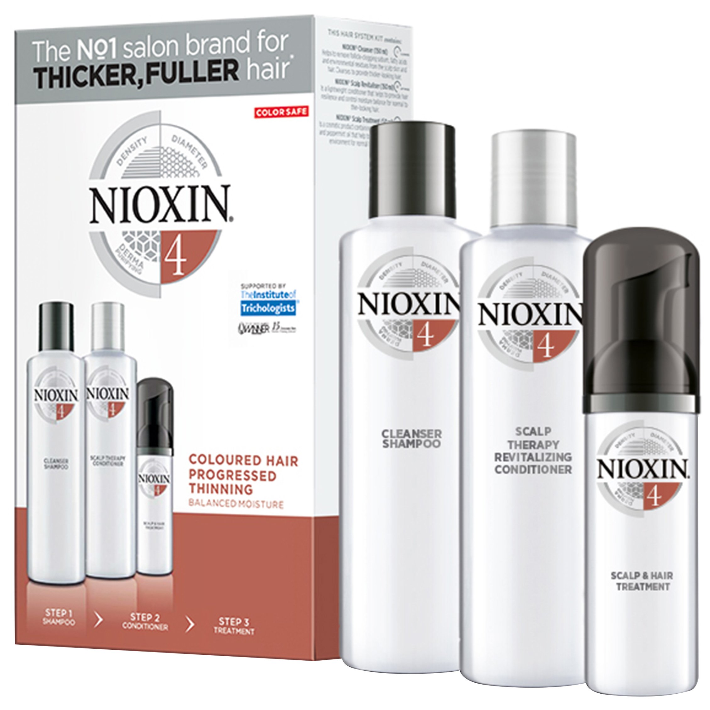 Nioxin Kit System 4 Shampoo 300ml, Conditioner 300ml & Treatment 100ml, Αγωγή Τριχόπτωσης για Εμφανώς Αραιωμένα Βαμμένα Μαλλιά