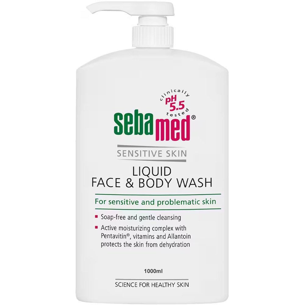 Sebamed Liquid Face & Body Wash Ήπιο καθαριστικό Προσώπου Σώματος για Ευαίσθητη & Προβληματική Επιδερμίδα με Αντλία – 1000ml