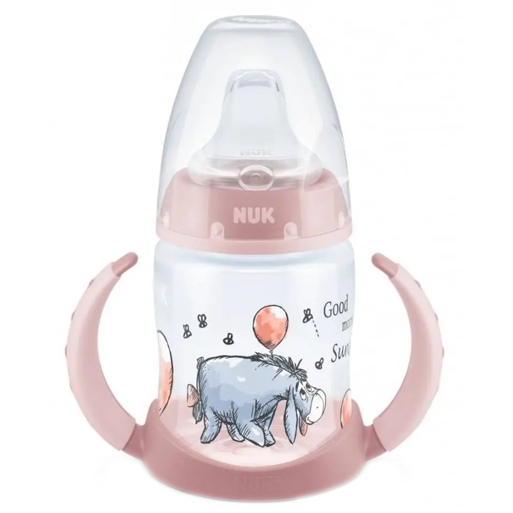Nuk Disney Winnie the Pooh 6-18m First Choice Learner Bottle Πλαστικό Κύπελλο Εκμάθησης για Ηλικίες 6-18 Μηνών με Λαβές & με Ρύγχος Σιλικόνης 150ml - Ροζ