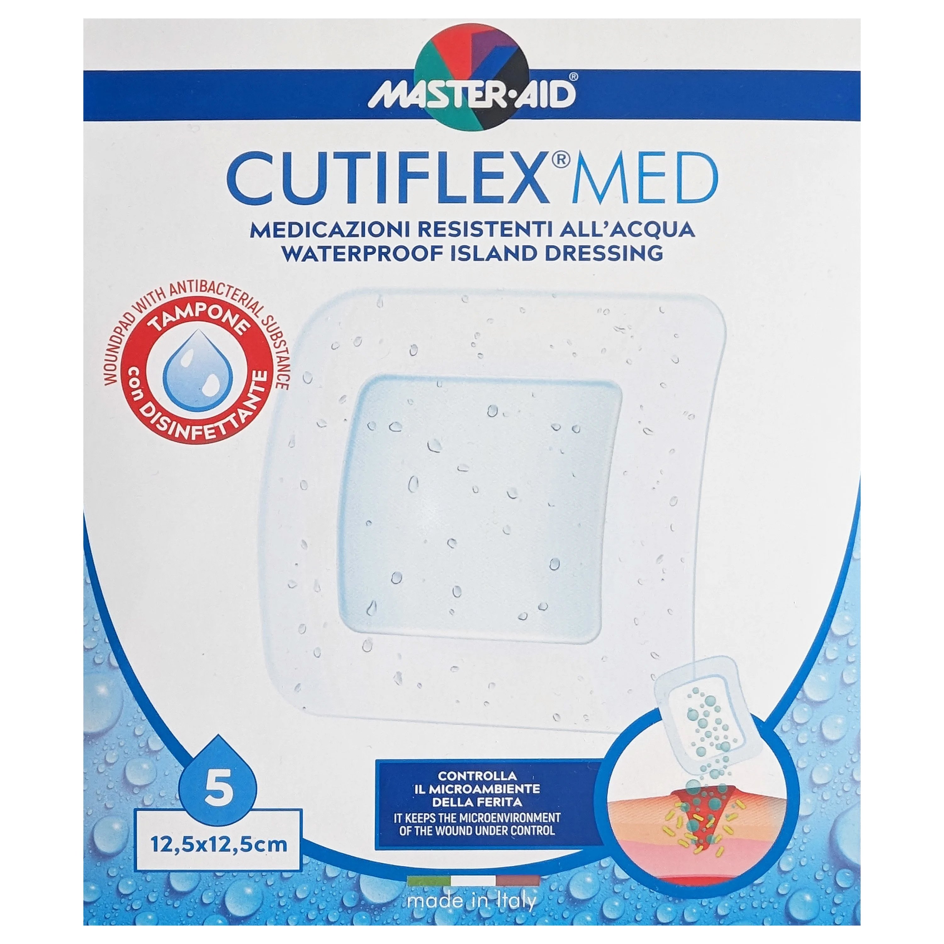 Master Aid Cutiflex Med Waterpfroof Island Dressing Αποστειρωμένη Αυτοκόλλητη, Αδιάβροχη Γάζα 5 Τεμάχια – 12,5×12.5cm