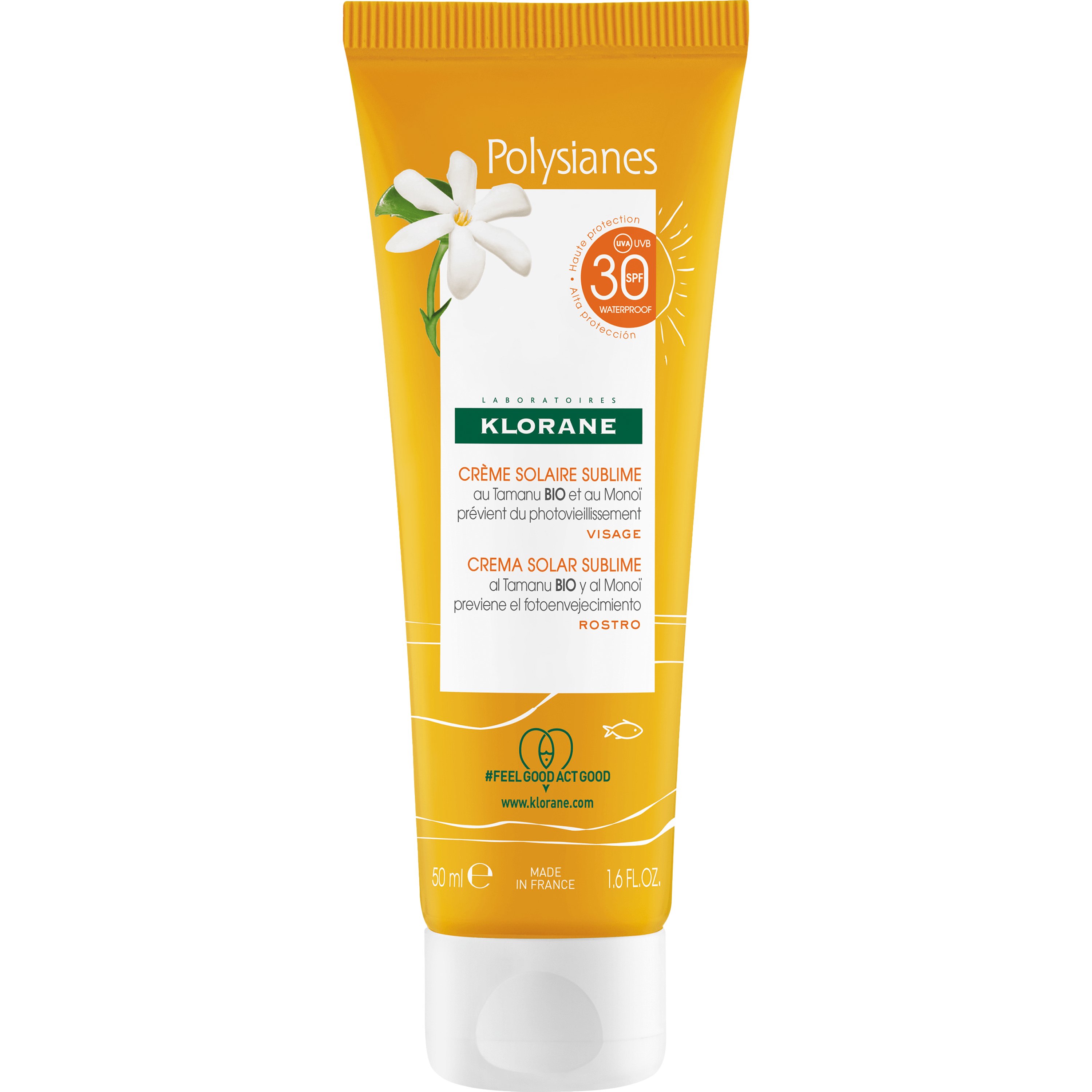 Klorane Polysianes Sunscreen Face Cream Spf30 Αντηλιακή Κρέμα Προσώπου Υψηλής Προστασίας με Βιολογικό Έλαιο Tamanu & Monoi 50ml
