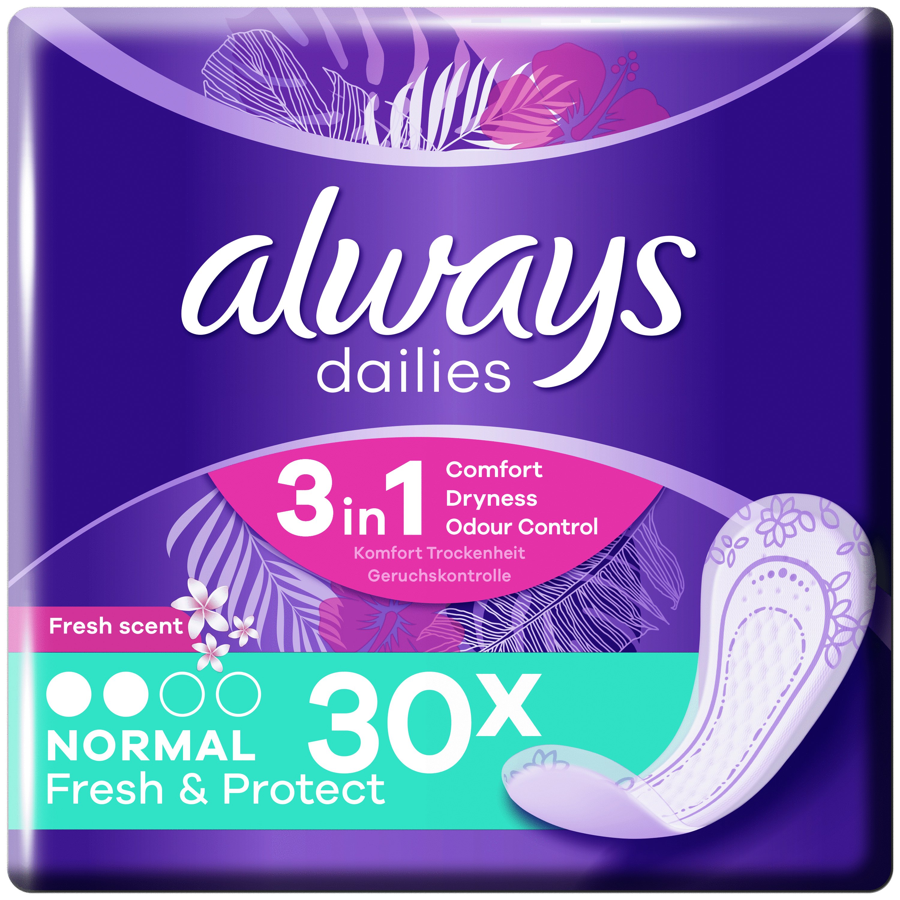 Always Dailies Fresh & Protect Normal Fresh Scent Σερβιετάκια με Άνετη Εφαρμογή Όλη Μέρα 30 τεμάχια
