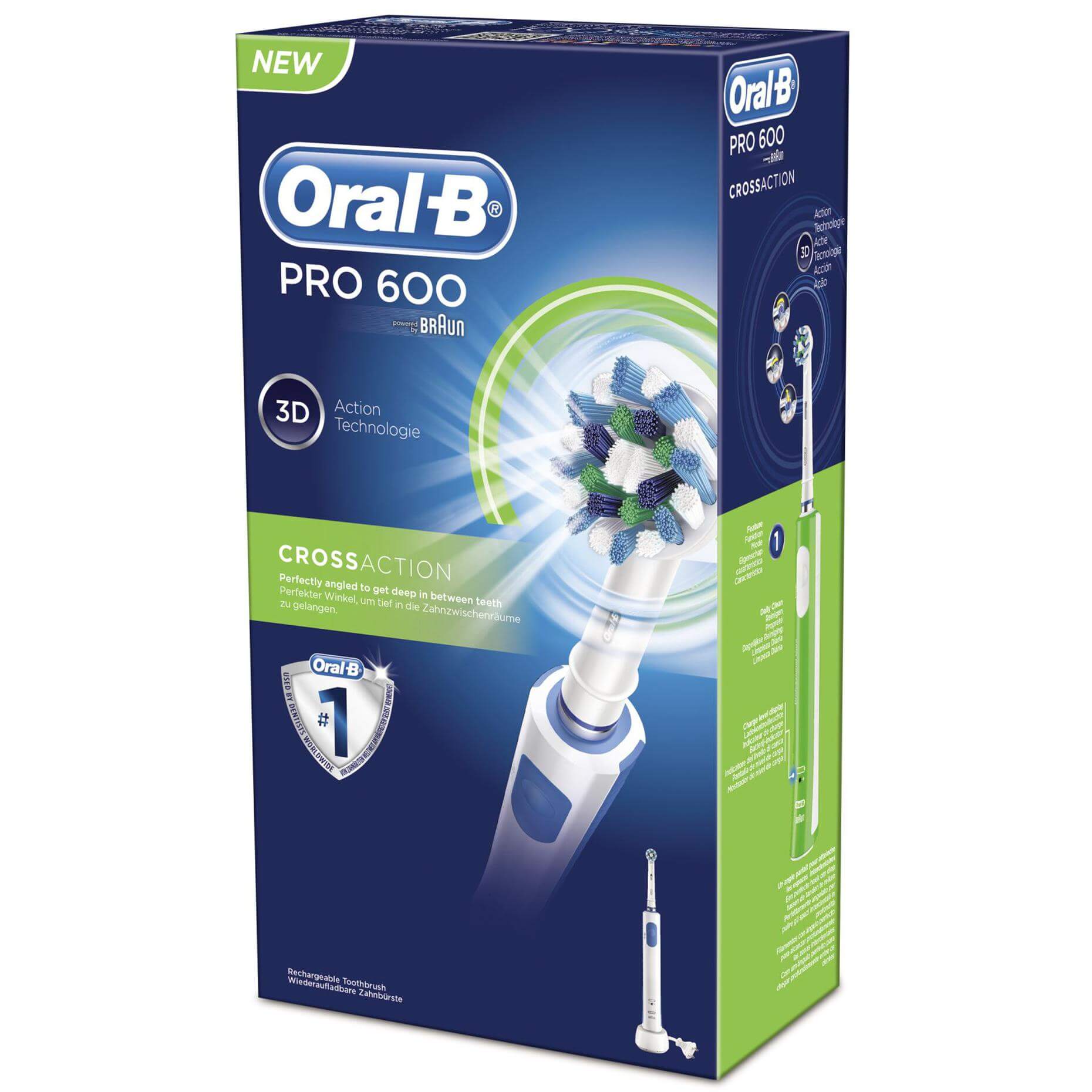 Oral-B Pro 600 Cross Action Επαναφορτιζόμενη Ηλεκτρική Οδοντόβουρτσα 3D Τεχνολογίας