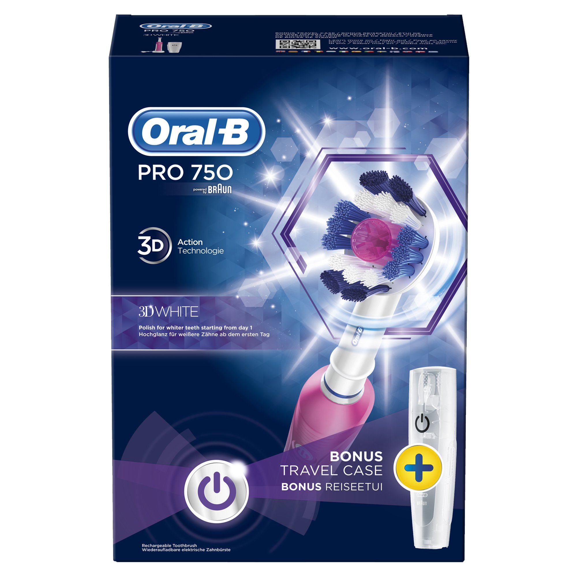 Oral-B Pro 750 3D White Special Edition Ηλεκτρική Οδοντόβουρτσα για Βαθύ Καθαρισμό σε Ροζ Χρώμα