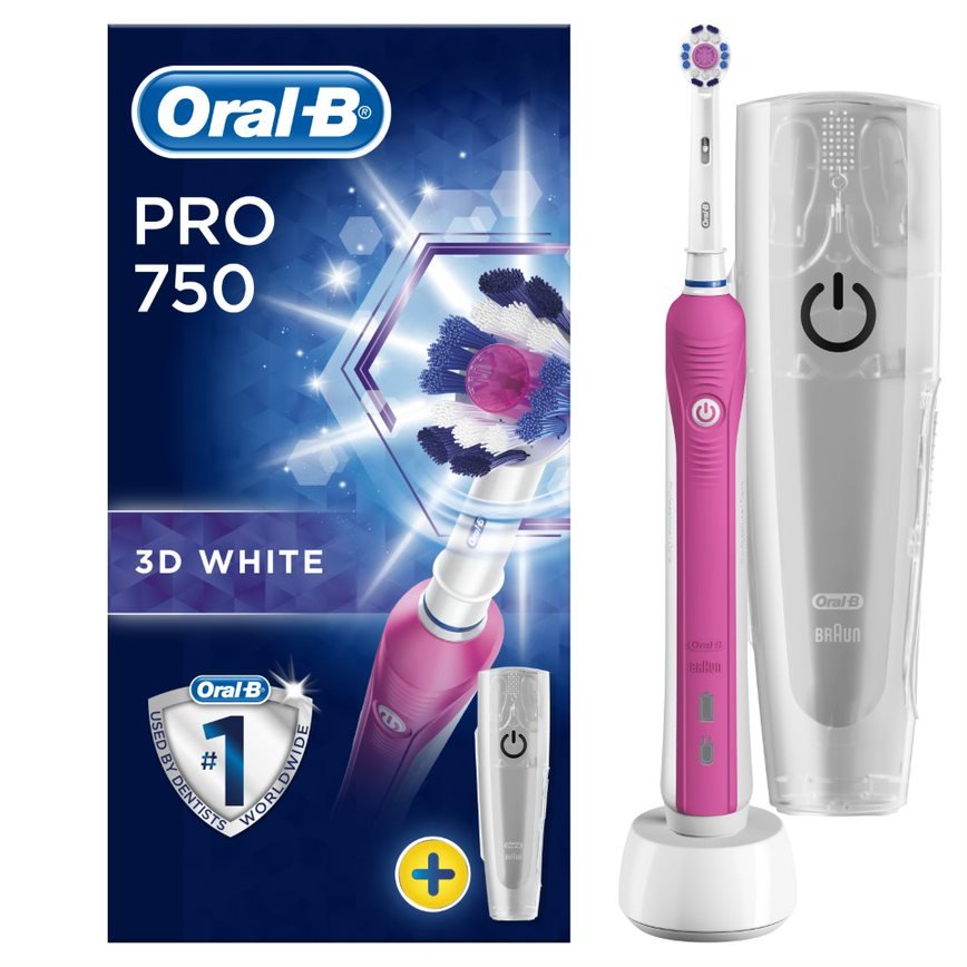 Oral-B Pro 750 3D White Special Edition​ Ηλεκτρική Οδοντόβουρτσα για Βαθύ Καθαρισμό σε Ροζ Χρώμα