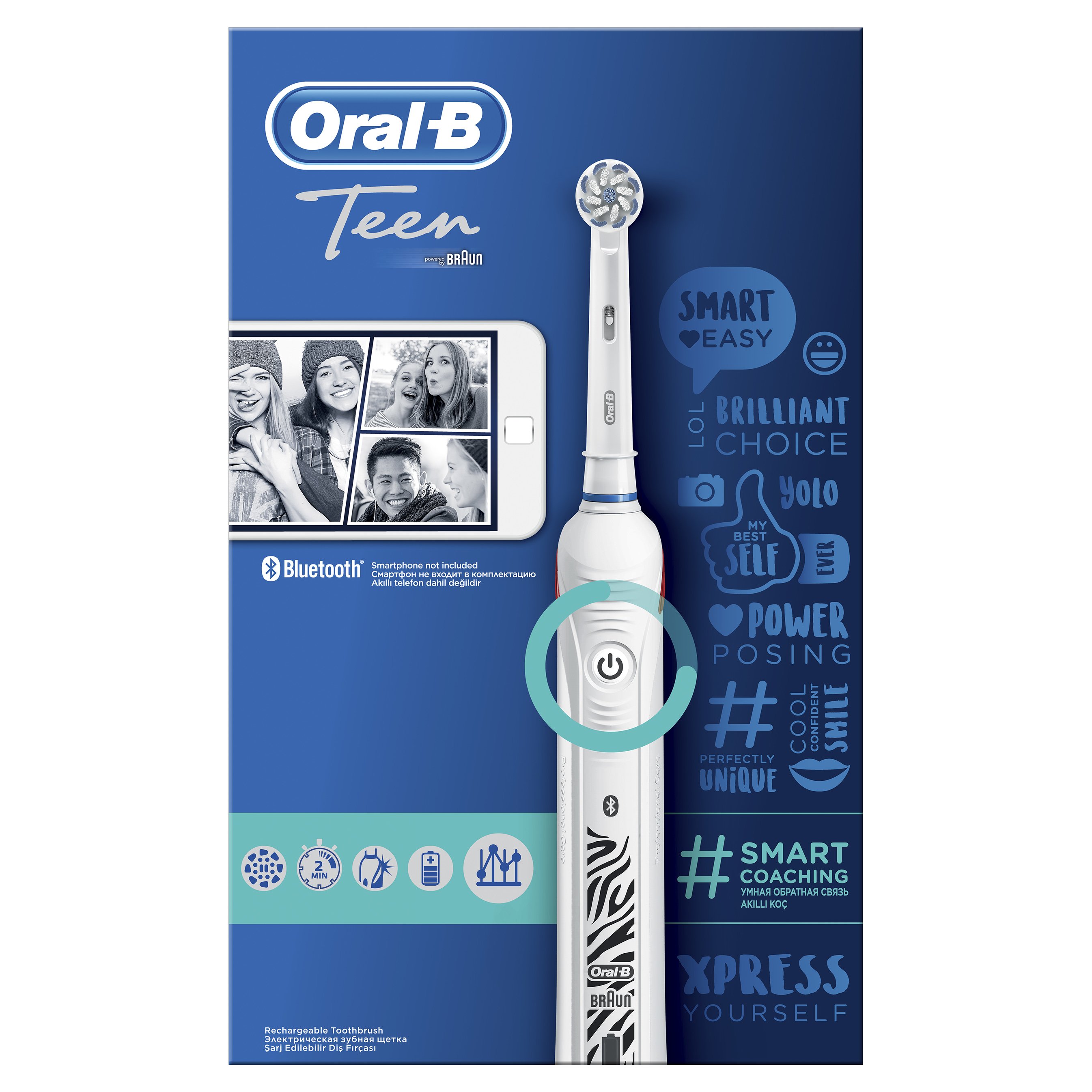 Oral-B Power Teen Smart Coaching Ηλεκτρική Οδοντόβουρτσα για Απαλό Καθαρισμό με Λειτουργία Έξυπνης Καθοδήγησης 1 Τεμάχιο
