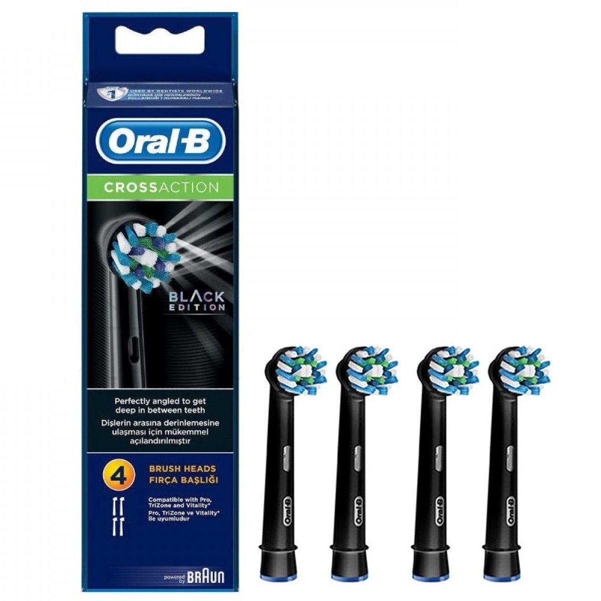 Oral-B Cross Action Black Ανταλλακτικές Κεφαλές Ηλεκτρικής Οδοντόβουρτσας 4 Τεμάχια