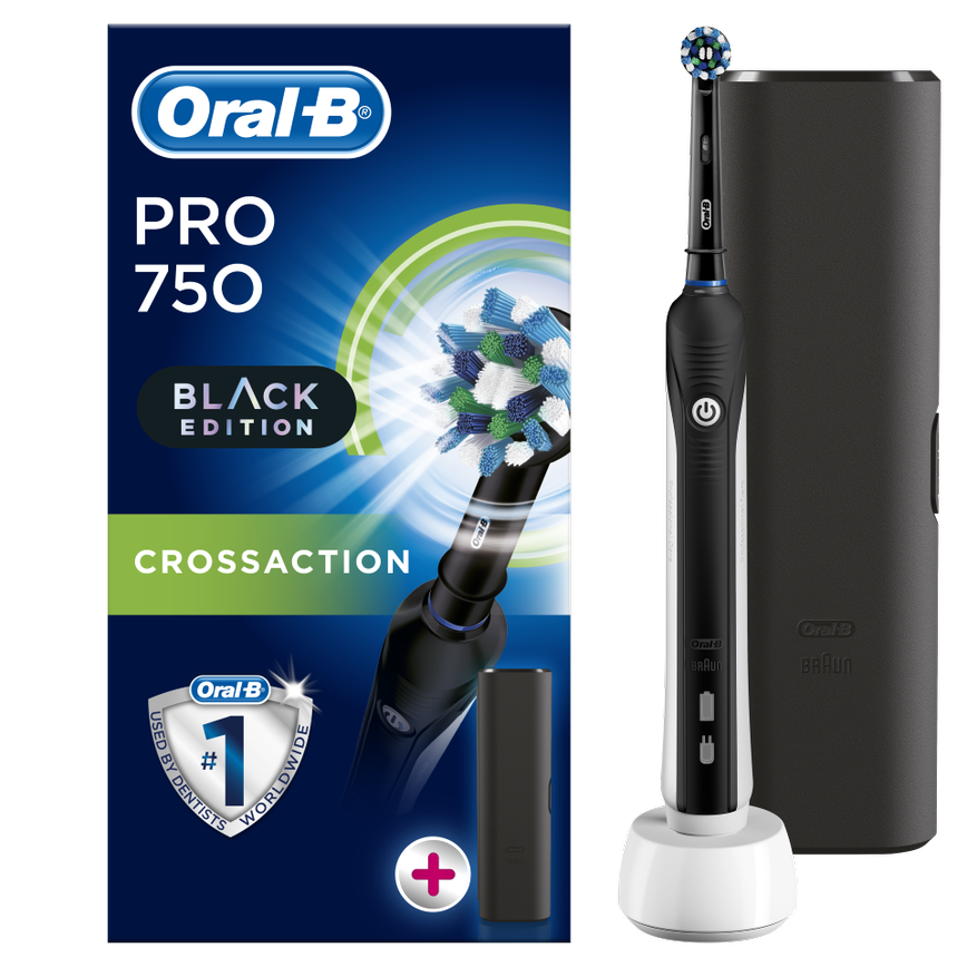 Oral-B Pro 750 3D CrossAction Black Edition Ηλεκτρική Οδοντόβουρτσα & Δώρο Θήκη Ταξιδιού 1τμχ