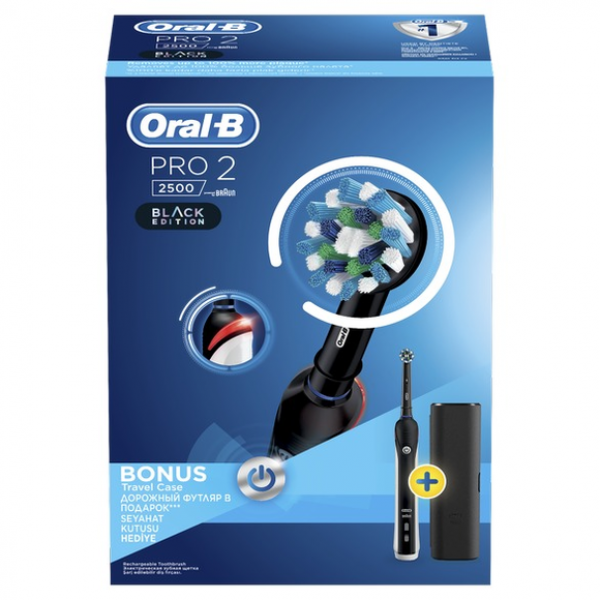 Oral-B Pro 2 2500 Black Edition Ηλεκτρική Οδοντόβουρτσα & Δώρο Θήκη Ταξιδιού