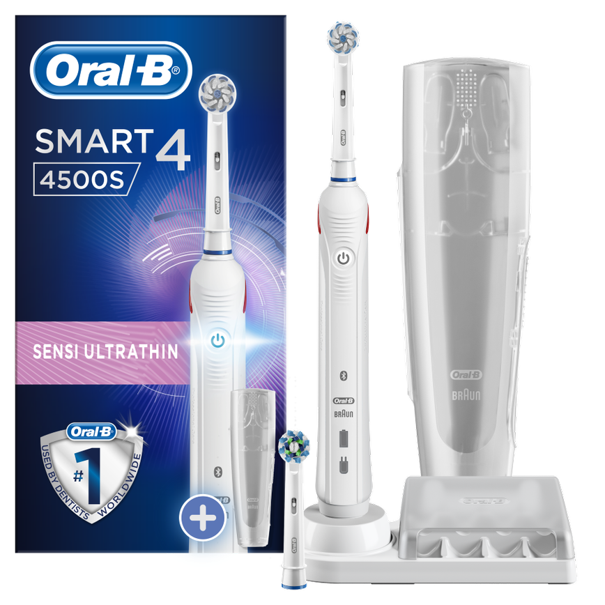 Oral-B Smart 4 4500S Sensi Ultrathin Επαναφορτιζόμενη Ηλεκτρική Οδοντόβουρτσα, για Ολοκληρωμένο Καθαρισμό & Δώρο Θήκη Ταξιδίου 1 Τεμάχιο