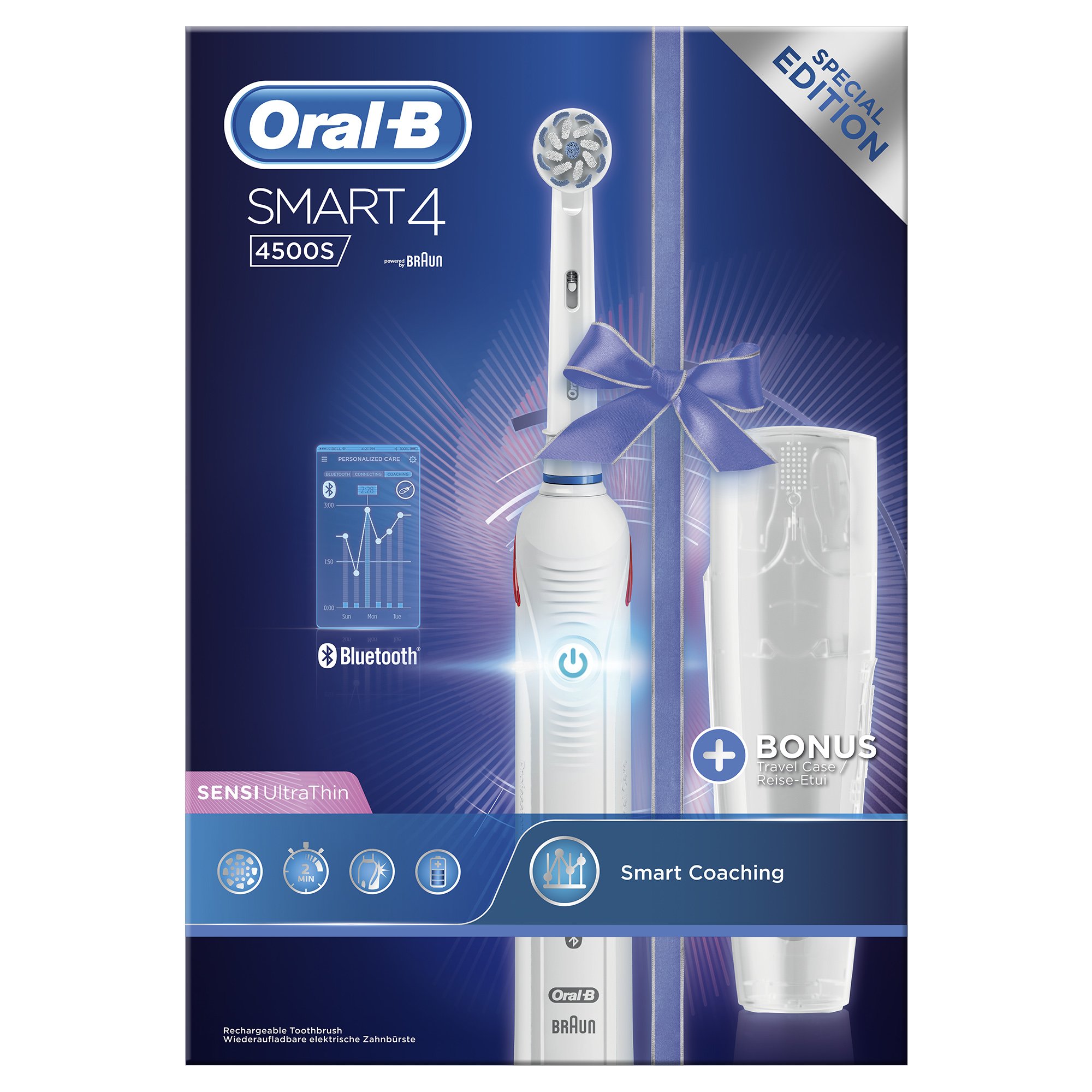 Oral-B Smart 4 4500S Sensi Ultrathin Επαναφορτιζόμενη Ηλεκτρική Οδοντόβουρτσα, για Ολοκληρωμένο Καθαρισμό & Σύνδεση Bluetooth
