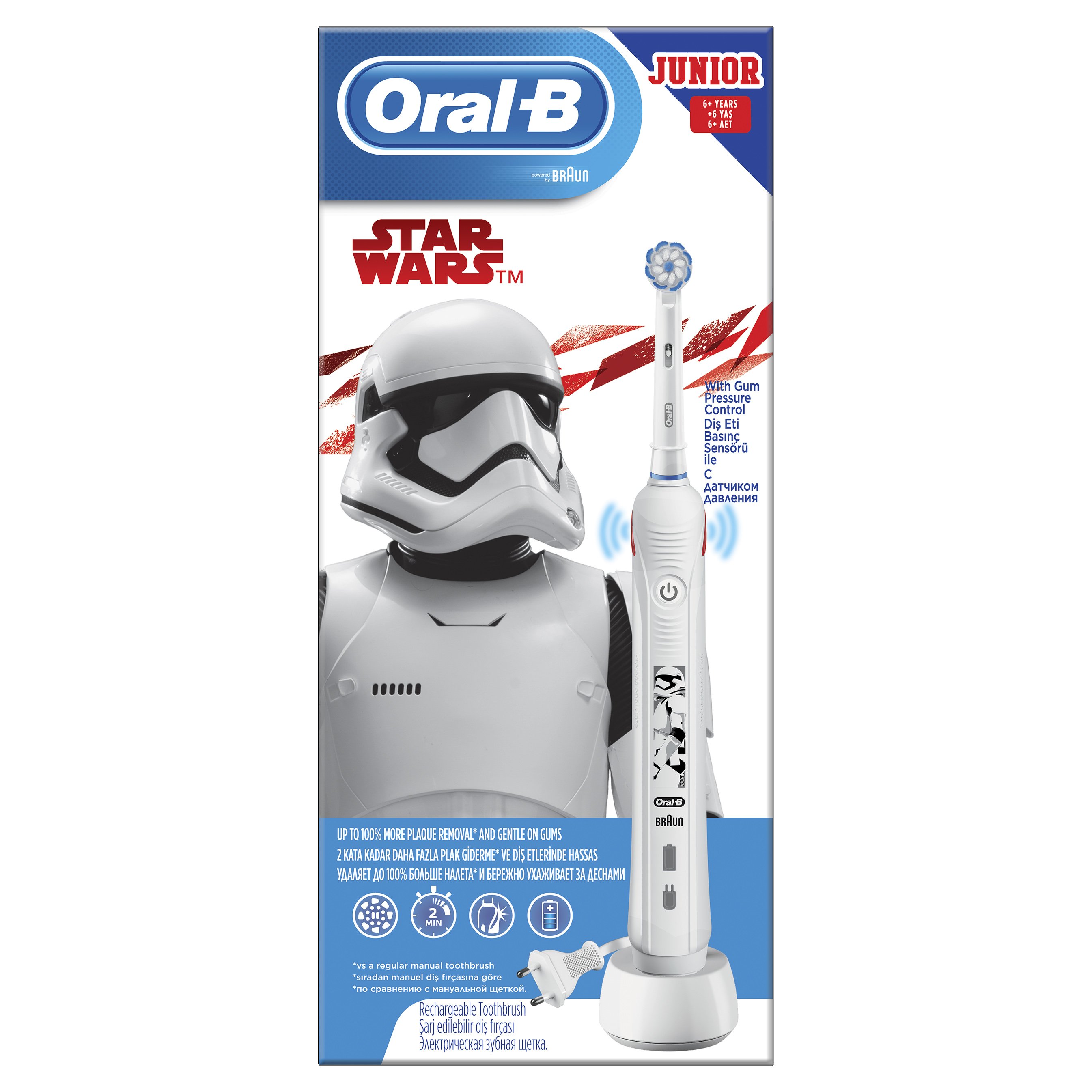 Oral-B Junior Star Wars Επαναφορτιζόμενη Ηλεκτρική Οδοντόβουρτσα με Αισθητήρα Πίεσης για Παιδιά από 6 Χρονών 1 Τεμάχιο