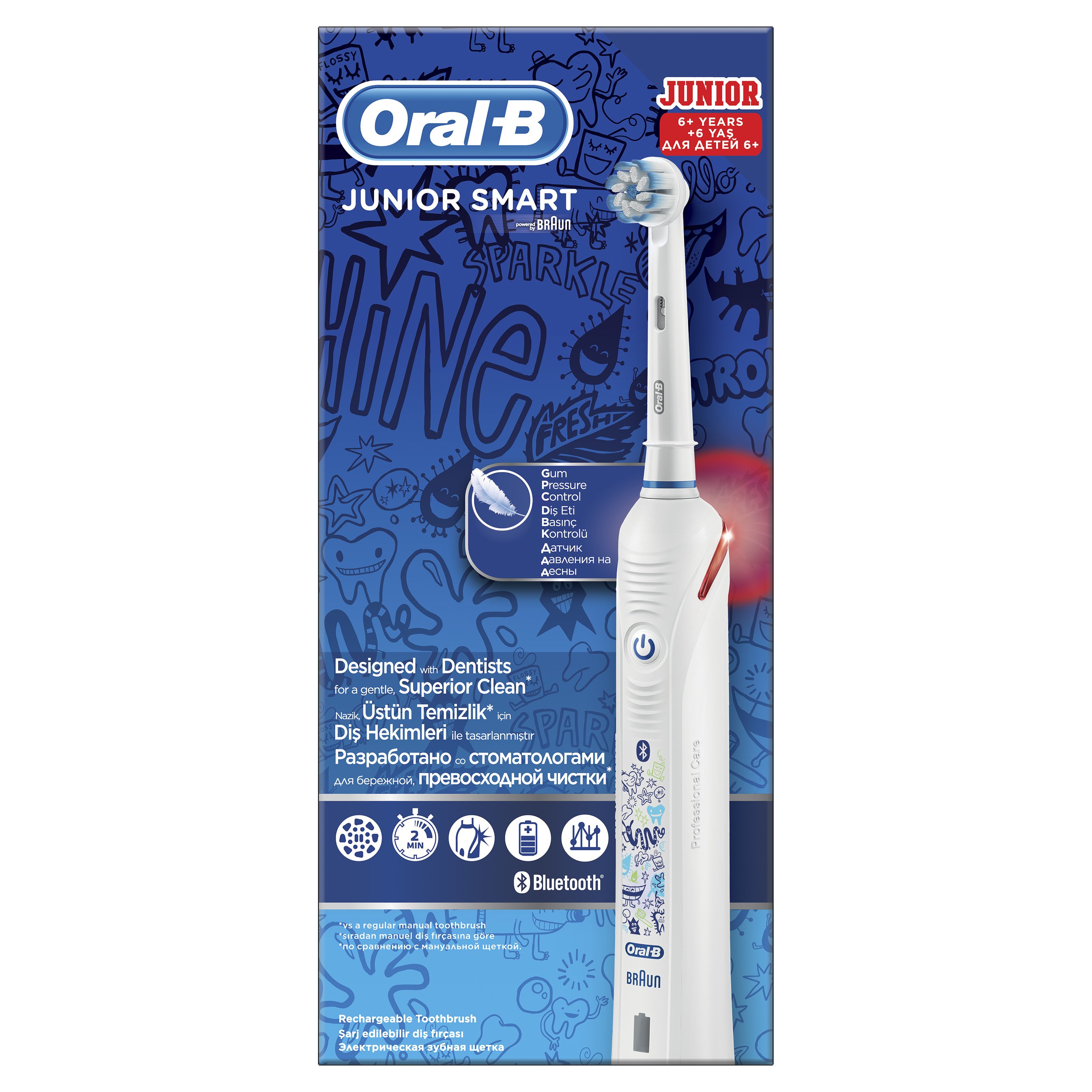 Oral-B Junior Smart Επαναφορτιζόμενη Ηλεκτρική Οδοντόβουρτσα με Αισθητήρα Πίεσης & Σύνδεση Bluetoth, από 6 Χρονών 1 Τεμάχιο