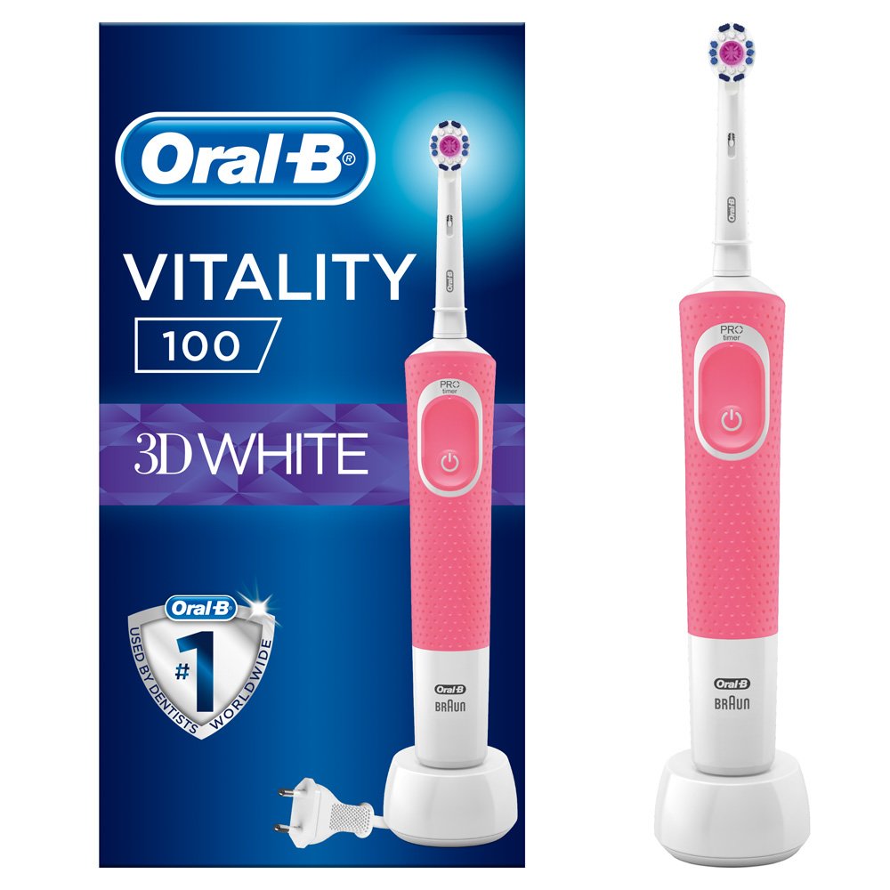 Oral-B Vitality 100 3D White Ηλεκτρική Οδοντόβουρτσα σε Ροζ Χρώμα 1 τεμάχιο