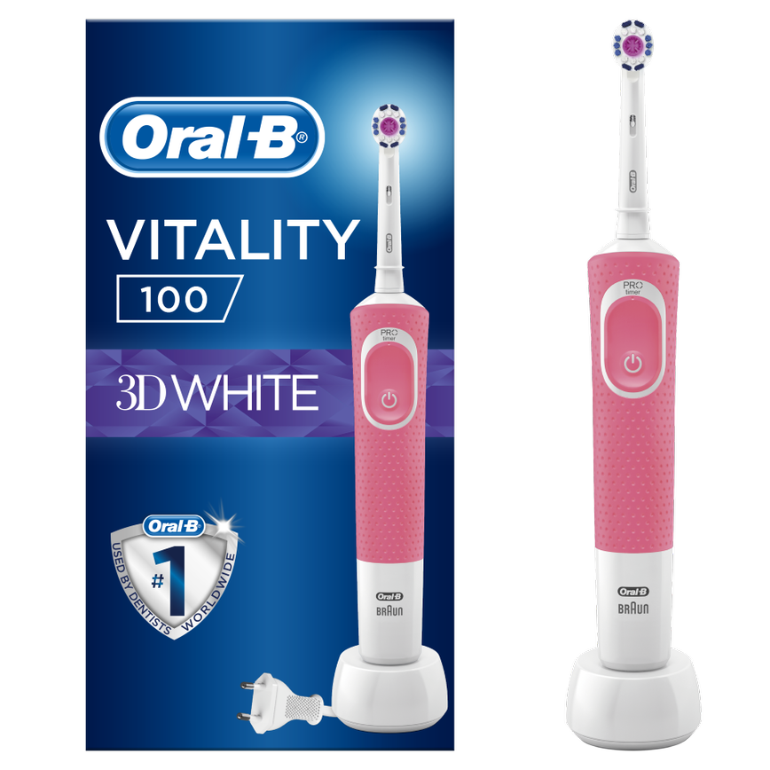 Oral-B Vitality 100 3D White Ηλεκτρική Οδοντόβουρτσα σε Ροζ Χρώμα 1 τεμάχιο