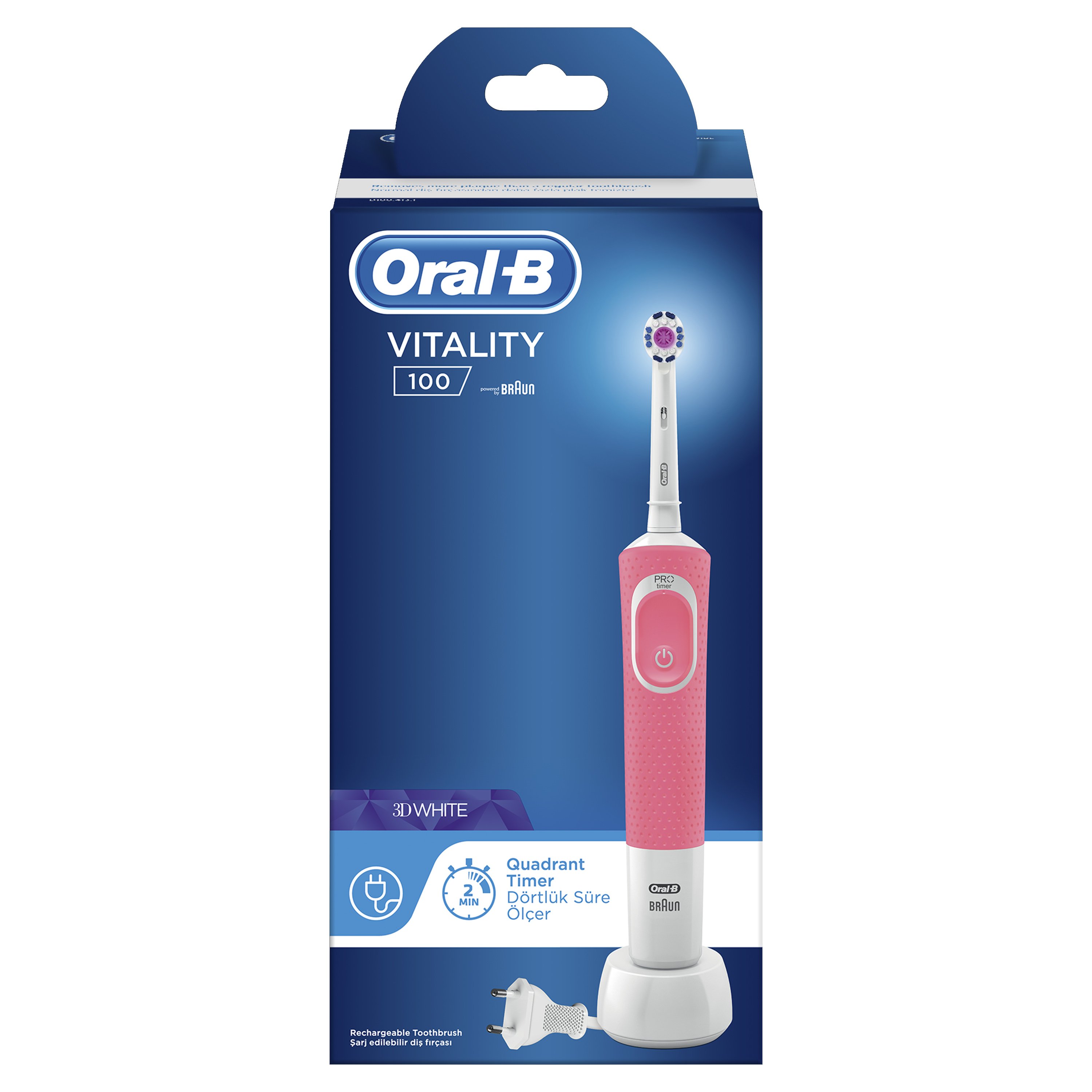 Oral-B Vitality 100 3D White Ηλεκτρική Οδοντόβουρτσα σε Ροζ Χρώμα 1 τεμάχιο