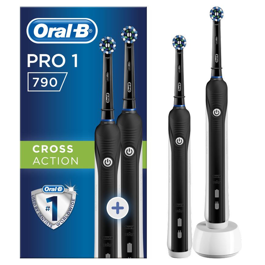 Oral-B Pro 1 790 Black Edition Cross Action Ηλεκτρική Οδοντόβουρτσα για Βαθύ Καθαρισμό 2 Τεμάχια