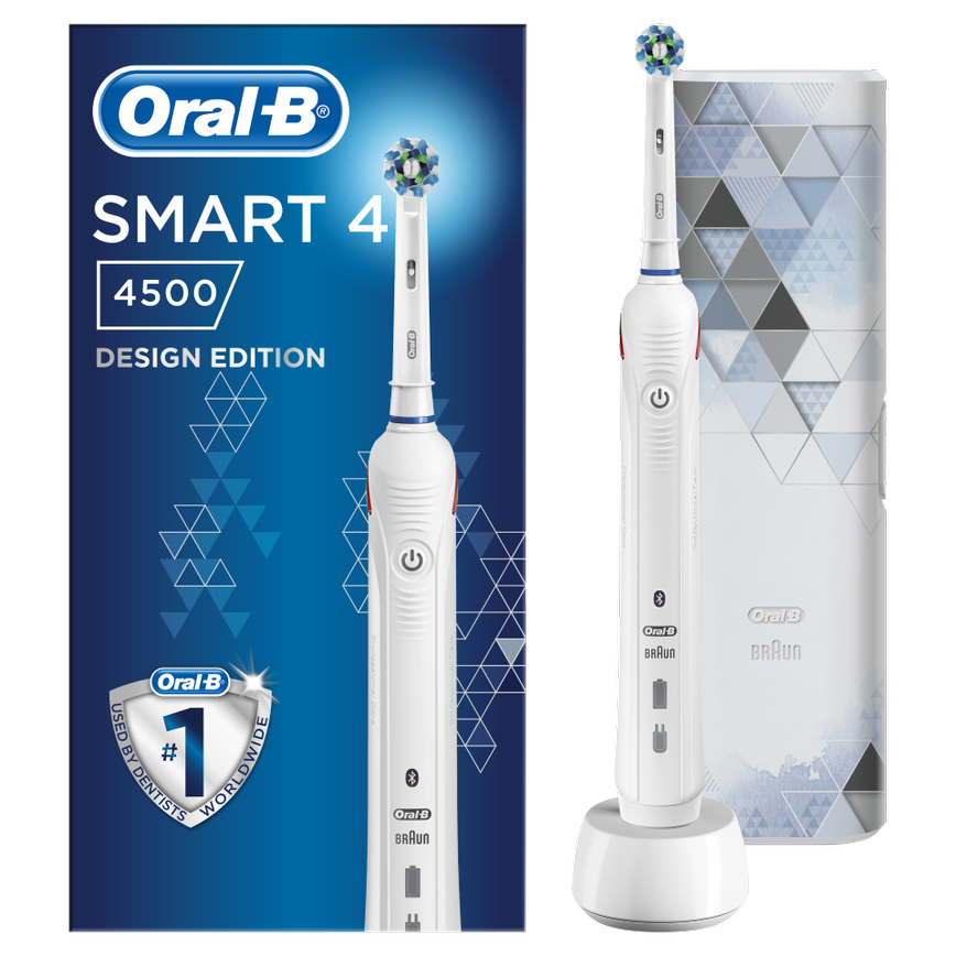 Oral-B Smart 4 4500 Design Edition White Ηλεκτρική Οδοντόβουρτσα,Ολοκληρωμένος Καθαρισμός,Σύνδεση Bluetooth & Δώρο Θήκη Ταξιδίου