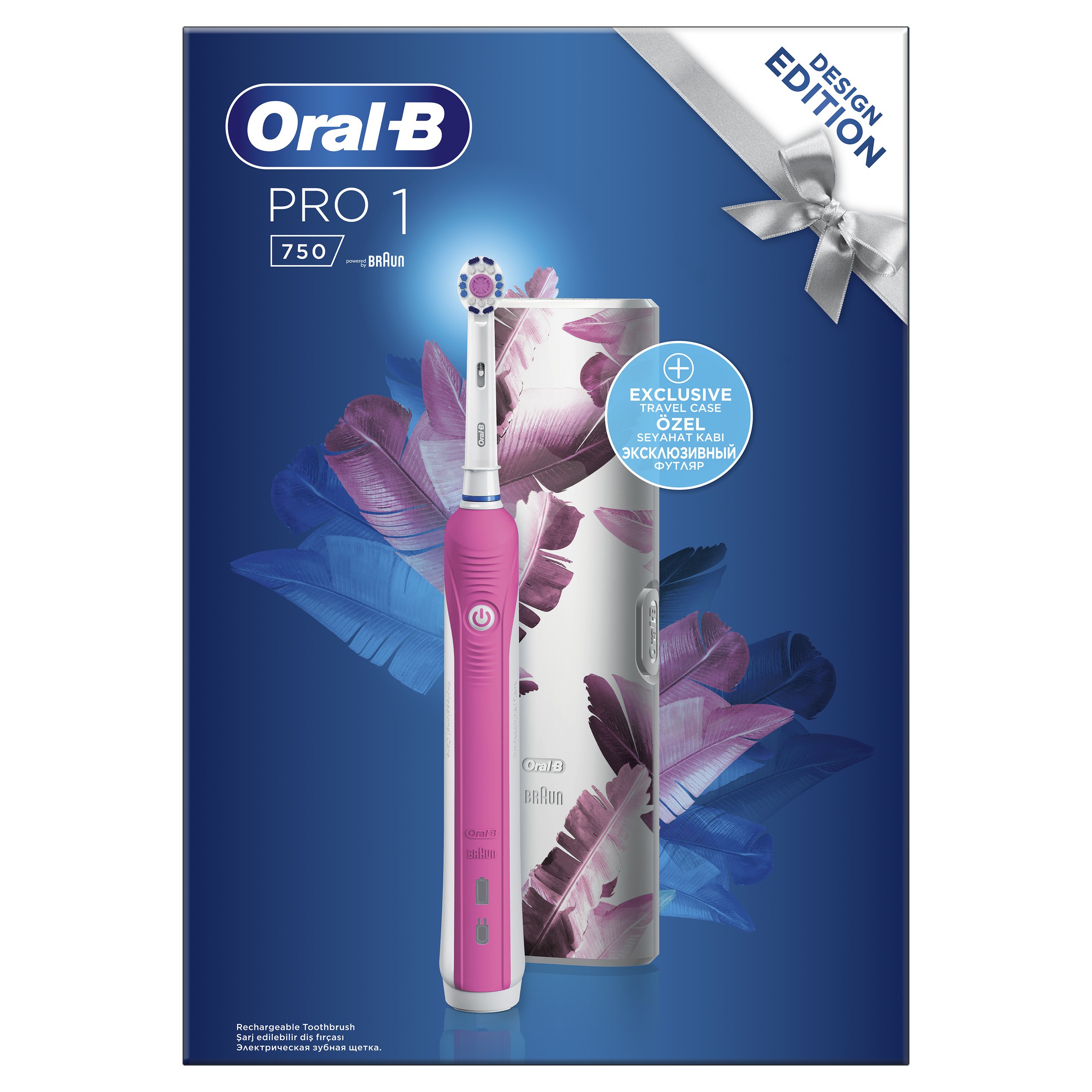 Oral-B Pro 1 750 Design Edition Pink Ηλεκτρική Οδοντόβουρτσα για πιο Λευκά Δόντια από την 1η Μέρα & Δώρο Premium Θήκη Ταξιδίου