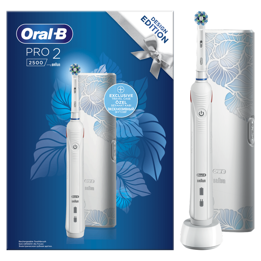 Oral-B Pro 2 2500 Design Edition White Ηλεκτρική Οδοντόβουρτσα για Βαθύ Καθαρισμό & Αισθητήρα Πίεσης Ούλων & Δώρο Θήκη Ταξιδίου
