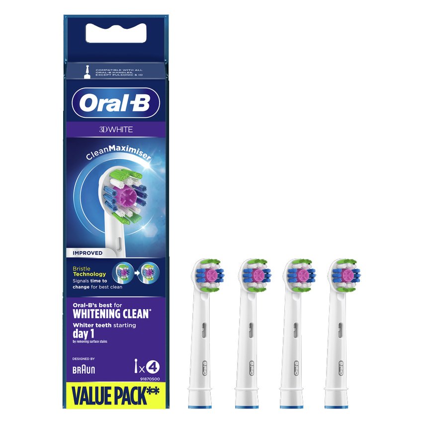 Oral-B 3D White Clean Maximiser Value Pack Ανταλλακτικές Κεφαλές Ηλεκτρικής Οδοντόβουρτσας 4 Τεμάχια