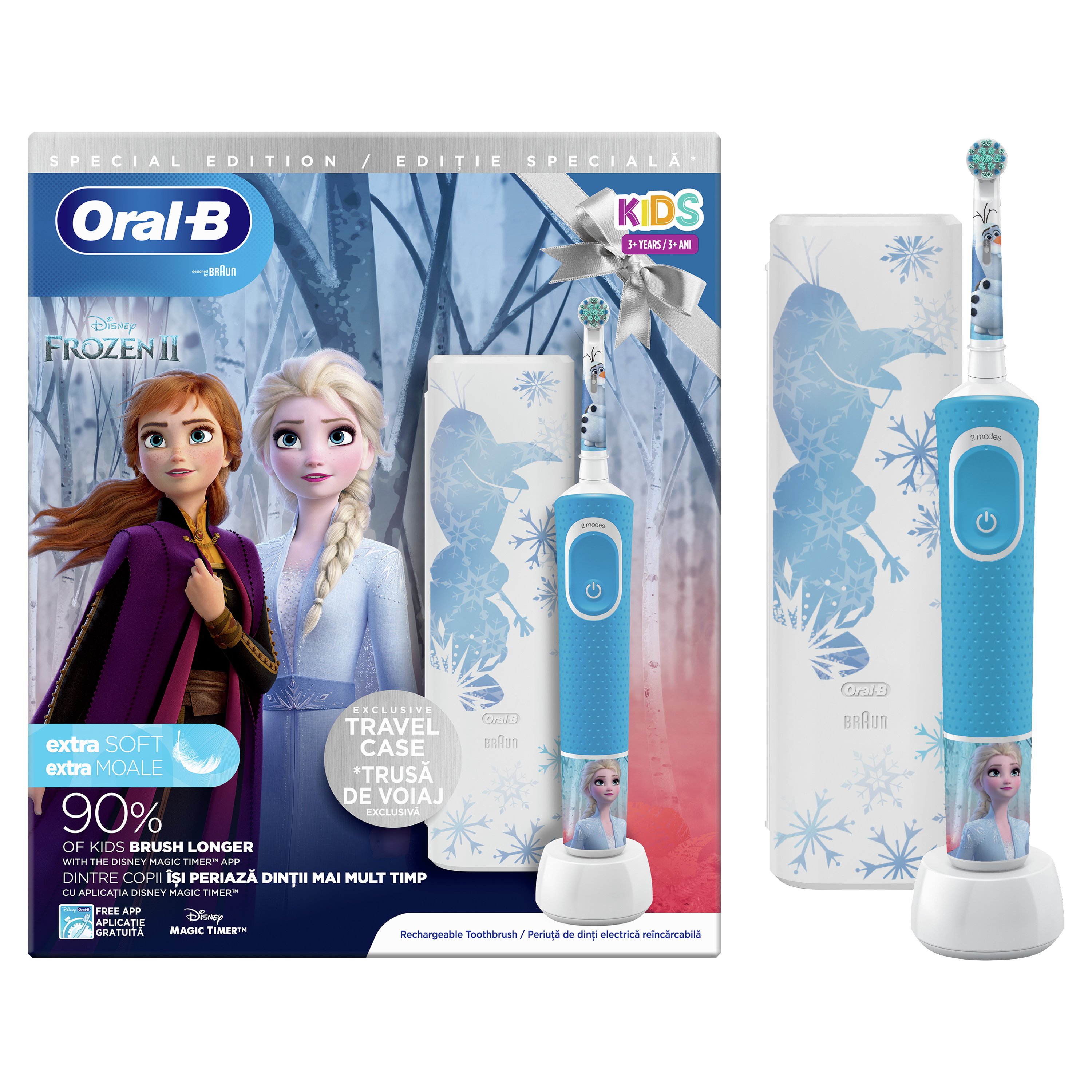Oral-B Kids Frozen 3+ Years Extra Soft, Παιδική Ηλεκτρική Οδοντόβουρτσα για πολύ Απαλό Καθαρισμό & Δώρο Exclusive Travel Case
