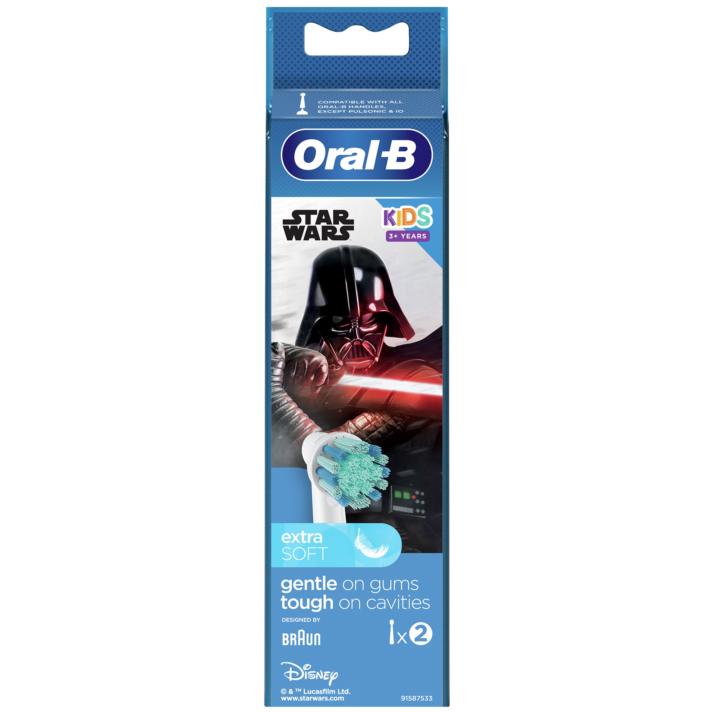 Oral-B Kids Ανταλλακτικές Κεφαλές Βουρτσίσματος με Χαρακτήρες Star Wars Ειδικές για Παιδιά 3+ Ετών Extra Soft 2 Τεμάχια