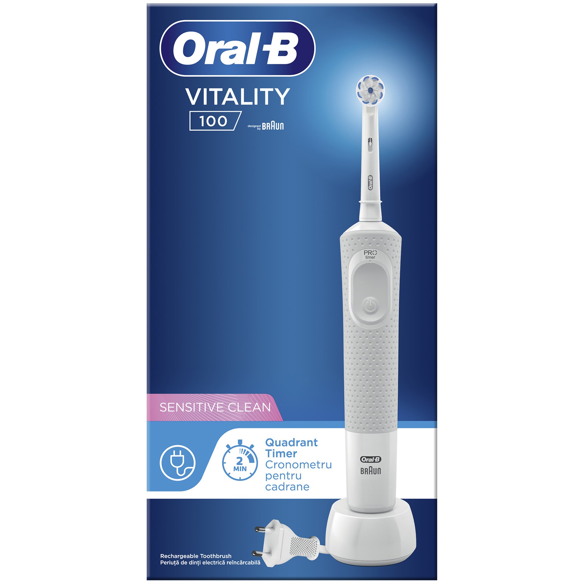 Oral-B Vitality 100 Sensitive Clean Ηλεκτρική Οδοντόβουρτσα για Ευαίσθητα Δόντια & Ούλα με Ενσωματωμένο Χρονόμετρο 2 Λεπτών 1 Τεμάχιο 30442