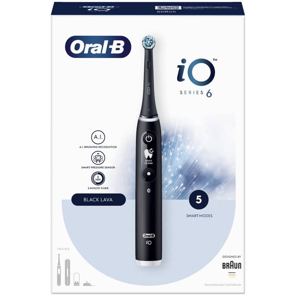 Oral-B iO Series 6 Black Lava Ηλεκτρική Οδοντόβουρτσα Προηγμένης Τεχνολογίας σε Μαύρο Χρώμα 1 Τεμάχιο
