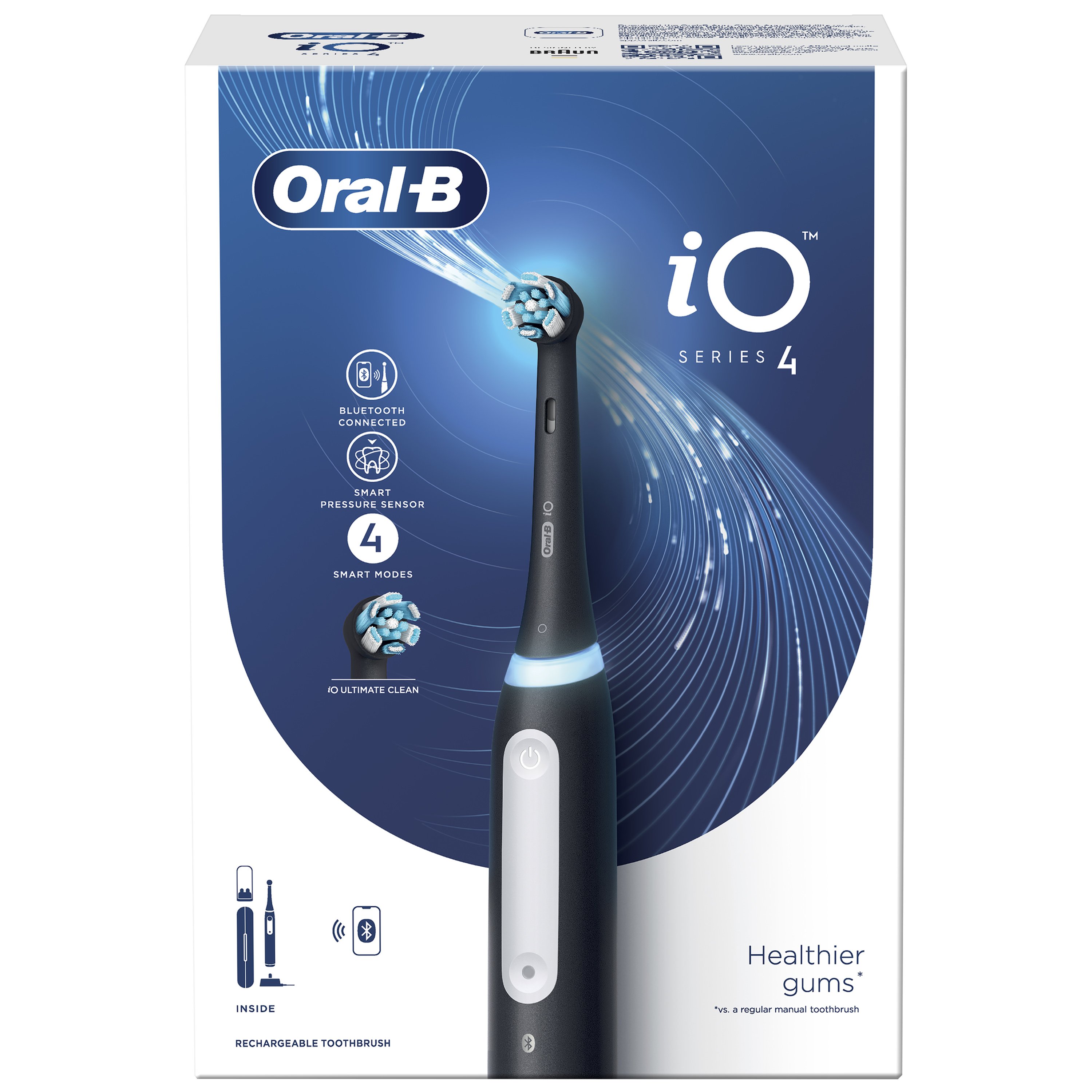 Oral-B iO Series 4 Electric Toothbrush Ηλεκτρική Οδοντόβουρτσα Προηγμένης Τεχνολογίας Matt Black 1 Τεμάχιο