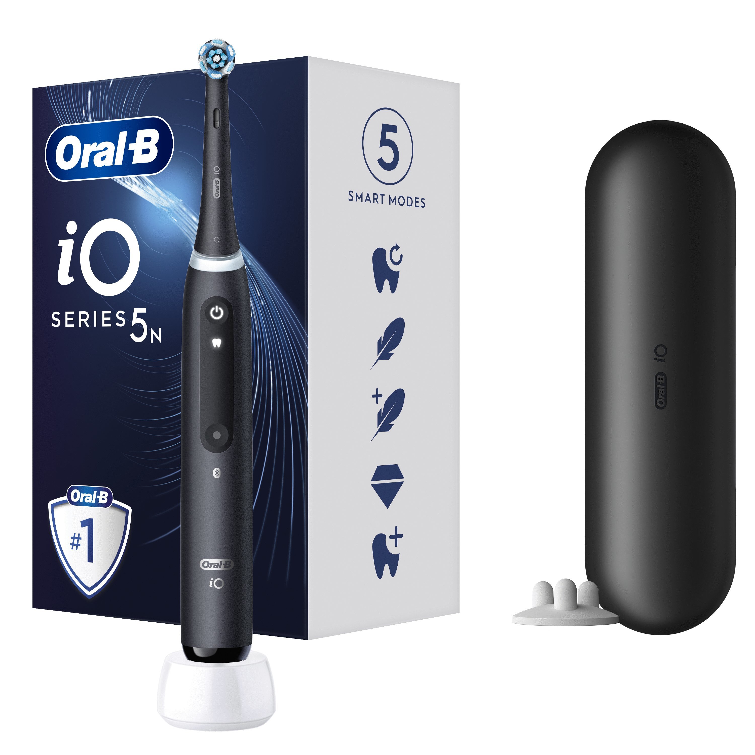 Oral-B iO Series 5 Electric Toothbrush Επαναστατική iO Τεχνολογία Βουρτσίσματος, 5 Έξυπνα Προγράμματα Επαγγελματικού Καθαρισμού Μαύρο 1 Τεμάχιο