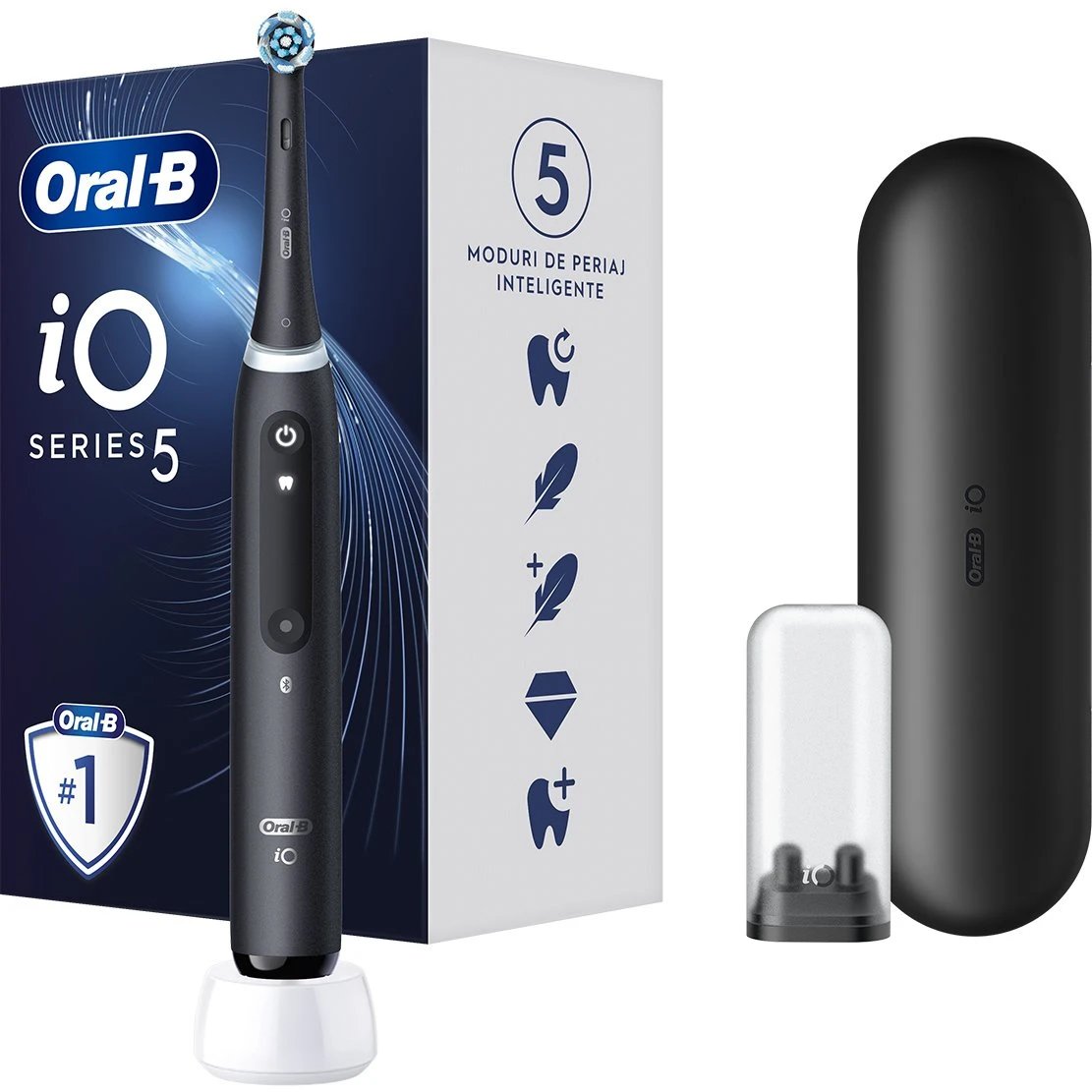 Oral-B Oral-B iO Series 5 Electric Toothbrush Επαναστατική iO Τεχνολογία Βουρτσίσματος, 5 Έξυπνα Προγράμματα Επαγγελματικού Καθαρισμού Μαύρο 1 Τεμάχιο
