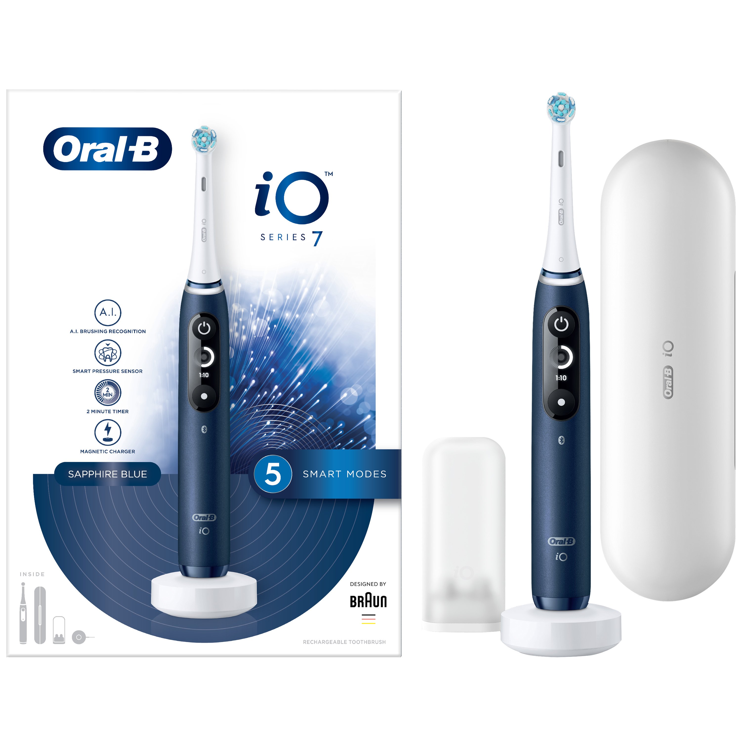 Oral-B iO Series 7 Magnetic Sapphire Blue Ηλεκτρική Οδοντόβουρτσα Προηγμένης Τεχνολογίας σε Μπλε Χρώμα 1 Τεμάχιο