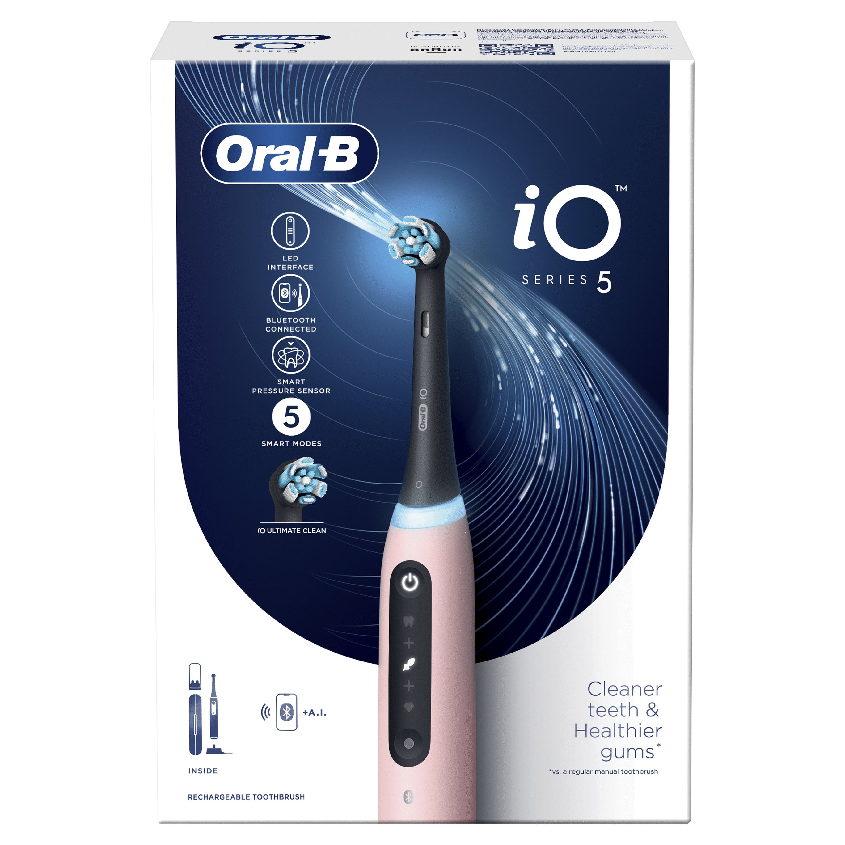 Oral-B iO Series 5 Electric Toothbrush Επαναστατική iO Τεχνολογία Βουρτσίσματος, 5 Έξυπνα Προγράμματα Επαγγελματικού Καθαρισμού Ροζ 1 Τεμάχιο