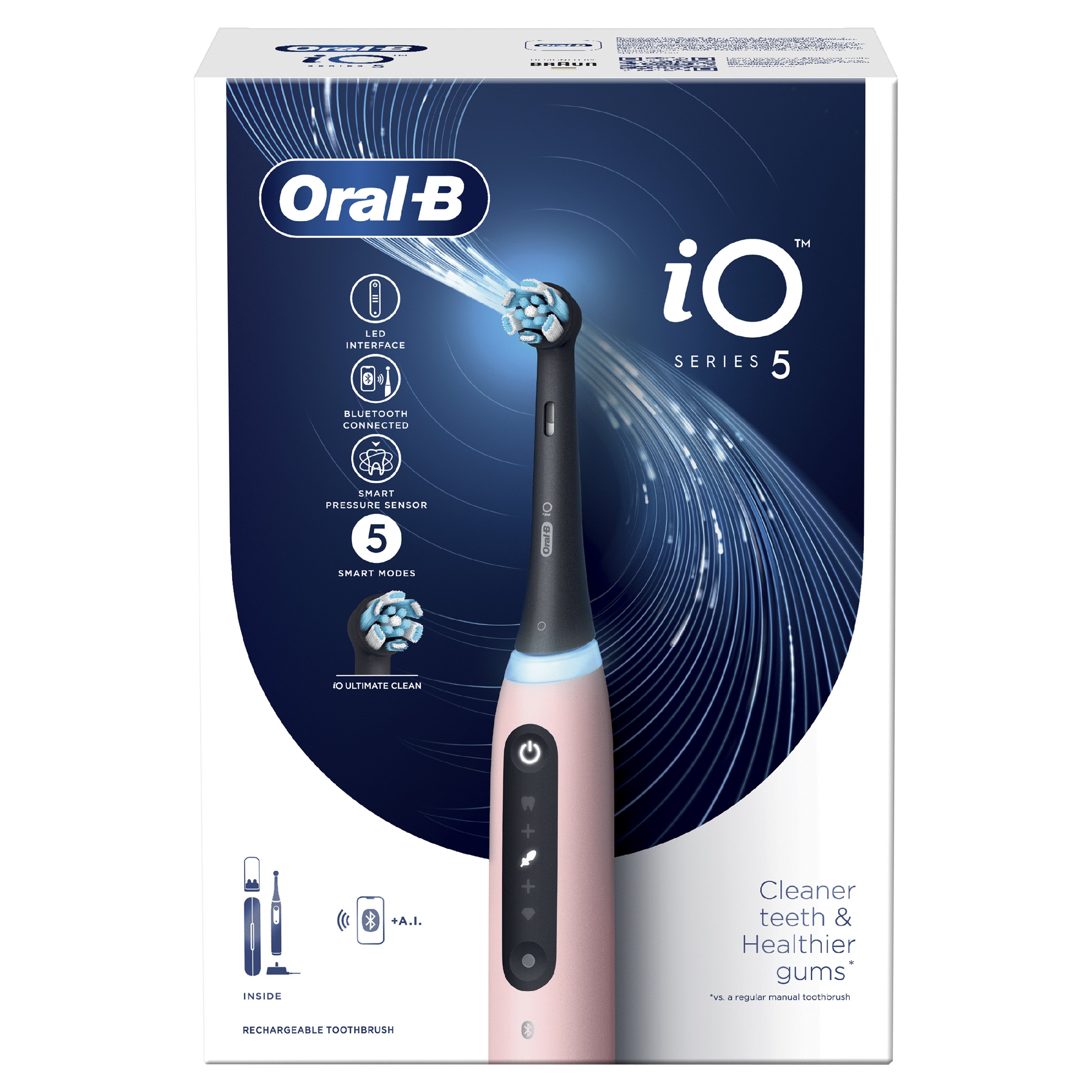 Oral-B iO Series 5 Electric Toothbrush Επαναστατική iO Τεχνολογία Βουρτσίσματος, 5 Έξυπνα Προγράμματα Επαγγελματικού Καθαρισμού Ροζ 1 Τεμάχιο