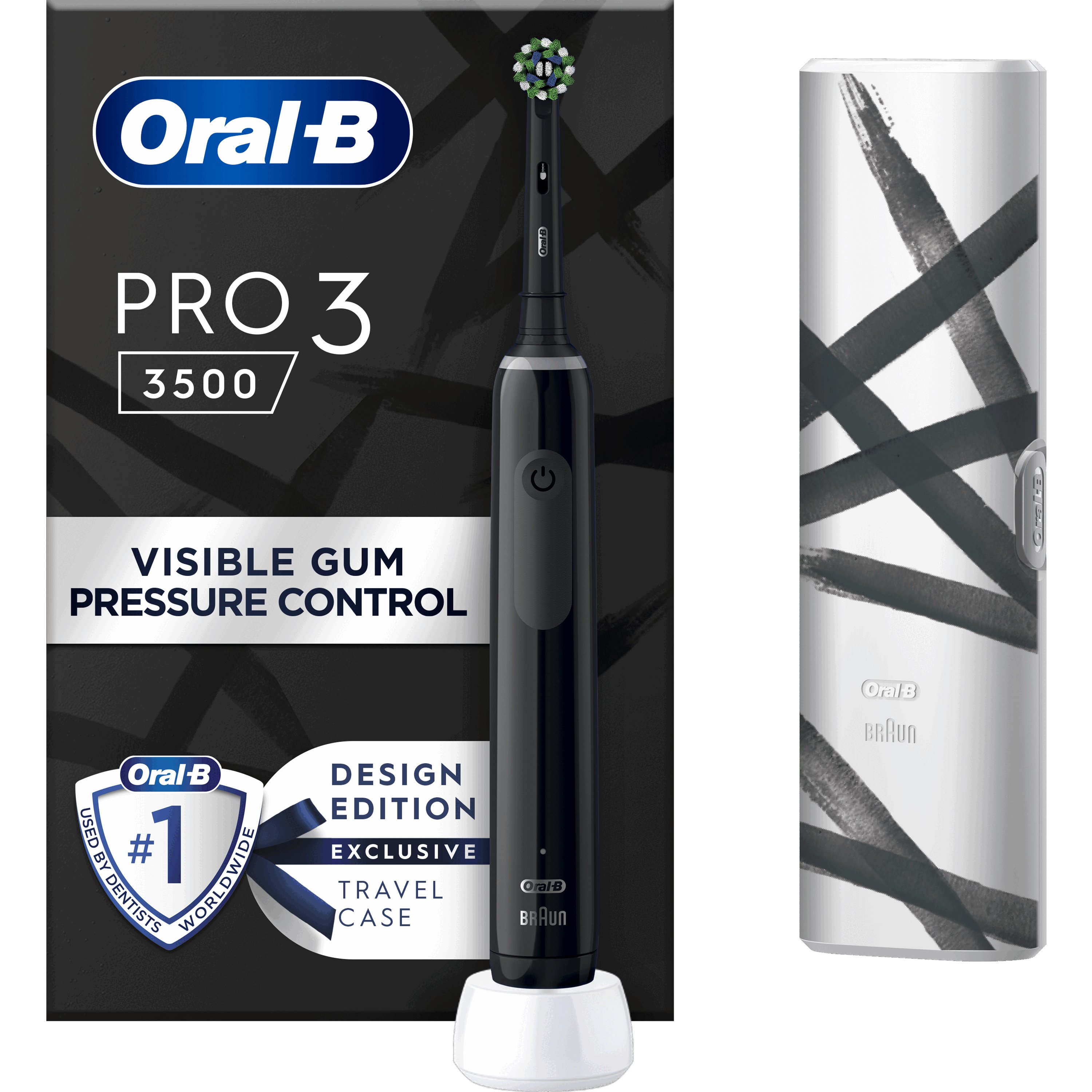 Oral-B PRO 3 3500 Black Edition Επαναφορτιζόμενη Ηλεκτρική Οδοντόβουρτσα Μαύρο 1 Τεμάχιο & Δώρο Θήκη Ταξιδίου 1 Τεμάχιο