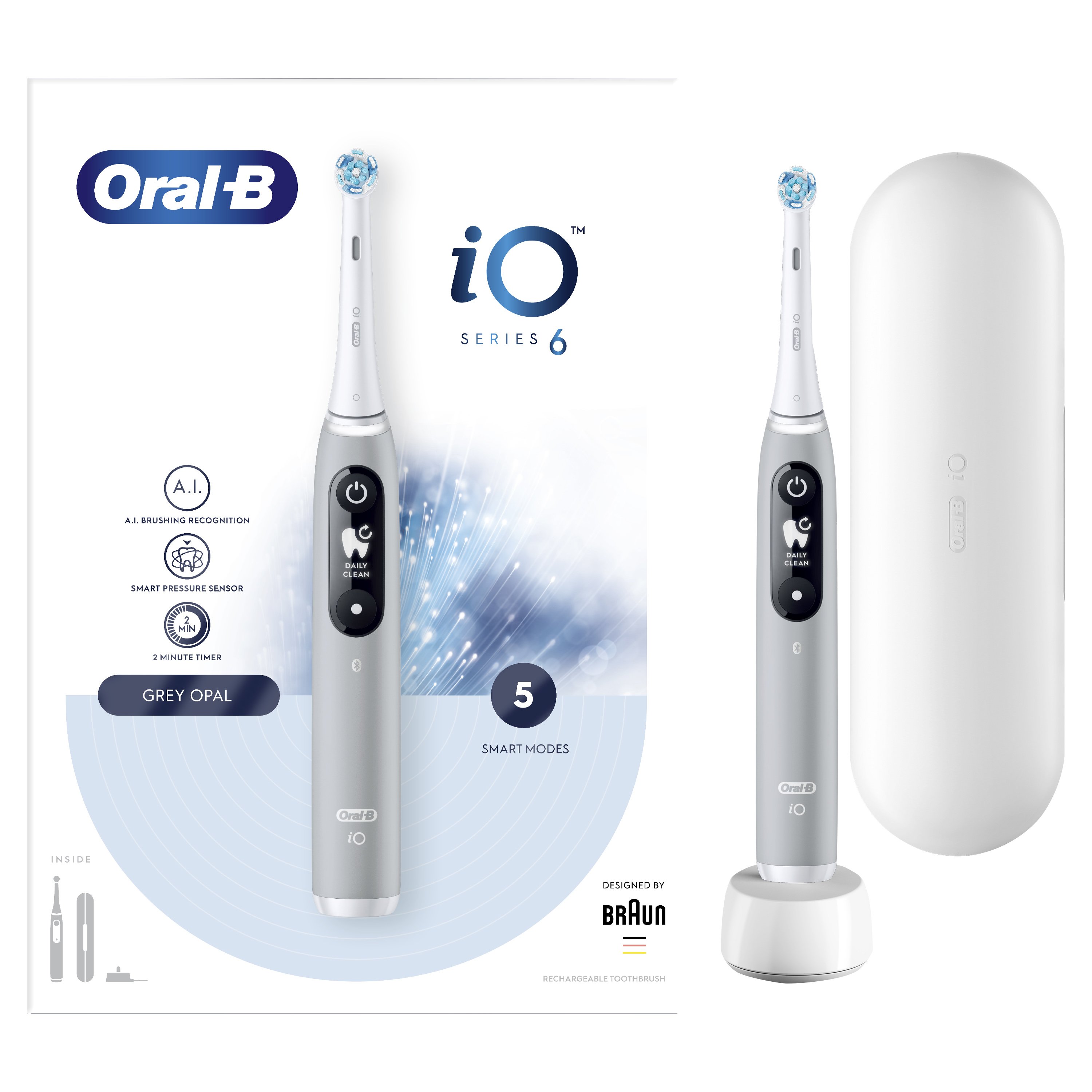 Oral-B iO Series 6 Magnetic Gray Opal Ηλεκτρική Οδοντόβουρτσα Προηγμένης Τεχνολογίας σε Γκρι Χρώμα 1 Τεμάχιο
