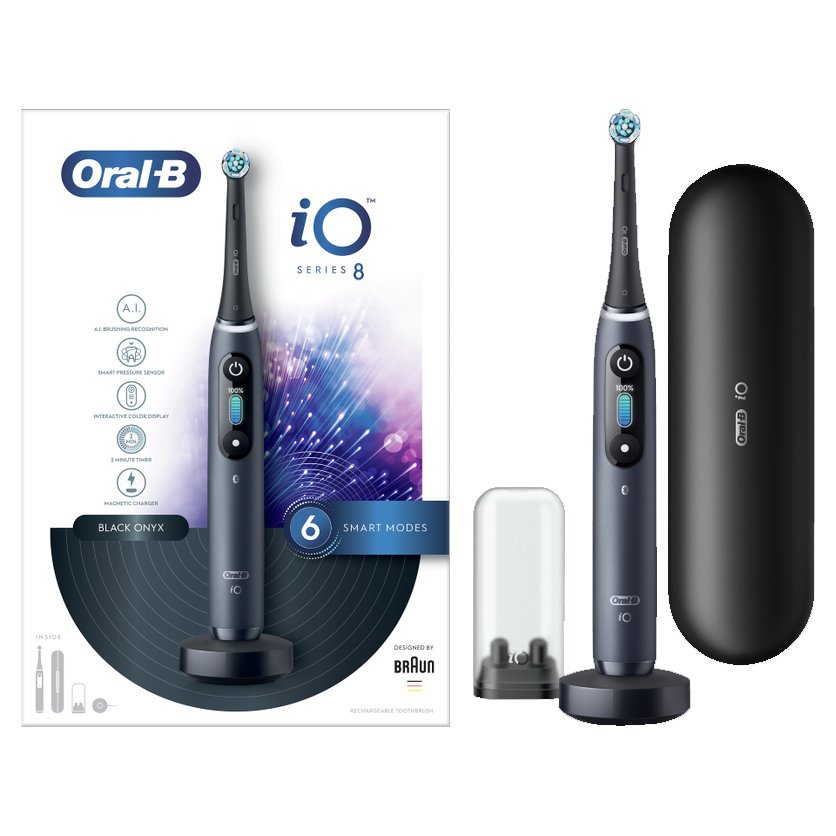 Oral-B iO Series 8 Magnetic Black Onyx Ηλεκτρική Οδοντόβουρτσα Προηγμένης Τεχνολογίας σε Μαύρο Χρώμα 1 Τεμάχιο