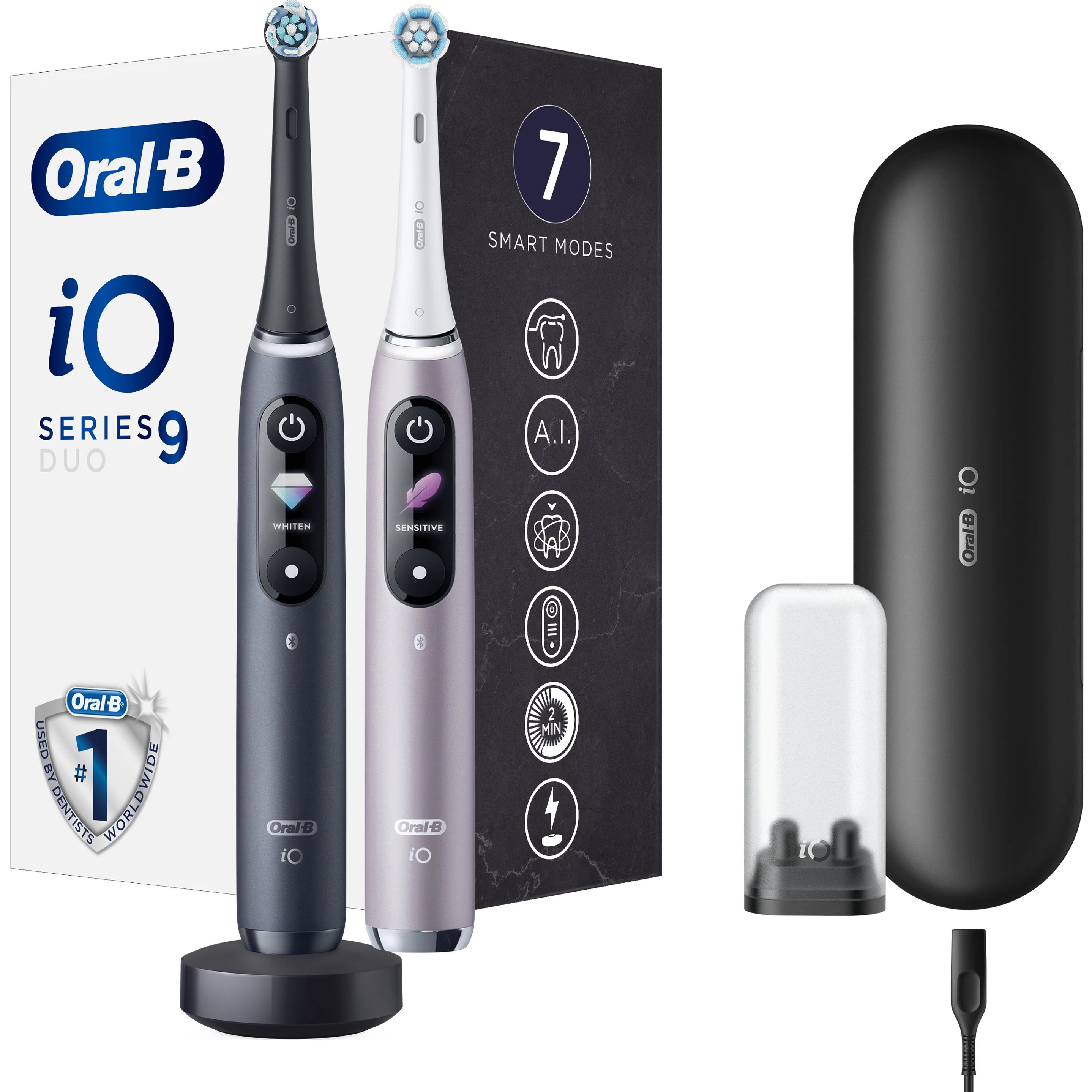 Oral-B iO Series 9 Duo Ηλεκτρικές Οδοντόβουρτσες με Επαναστατική iO Τεχνολογία Βουρτσίσματος Black Onyx 1 Τεμάχιο & Rose 1 Τεμάχιο