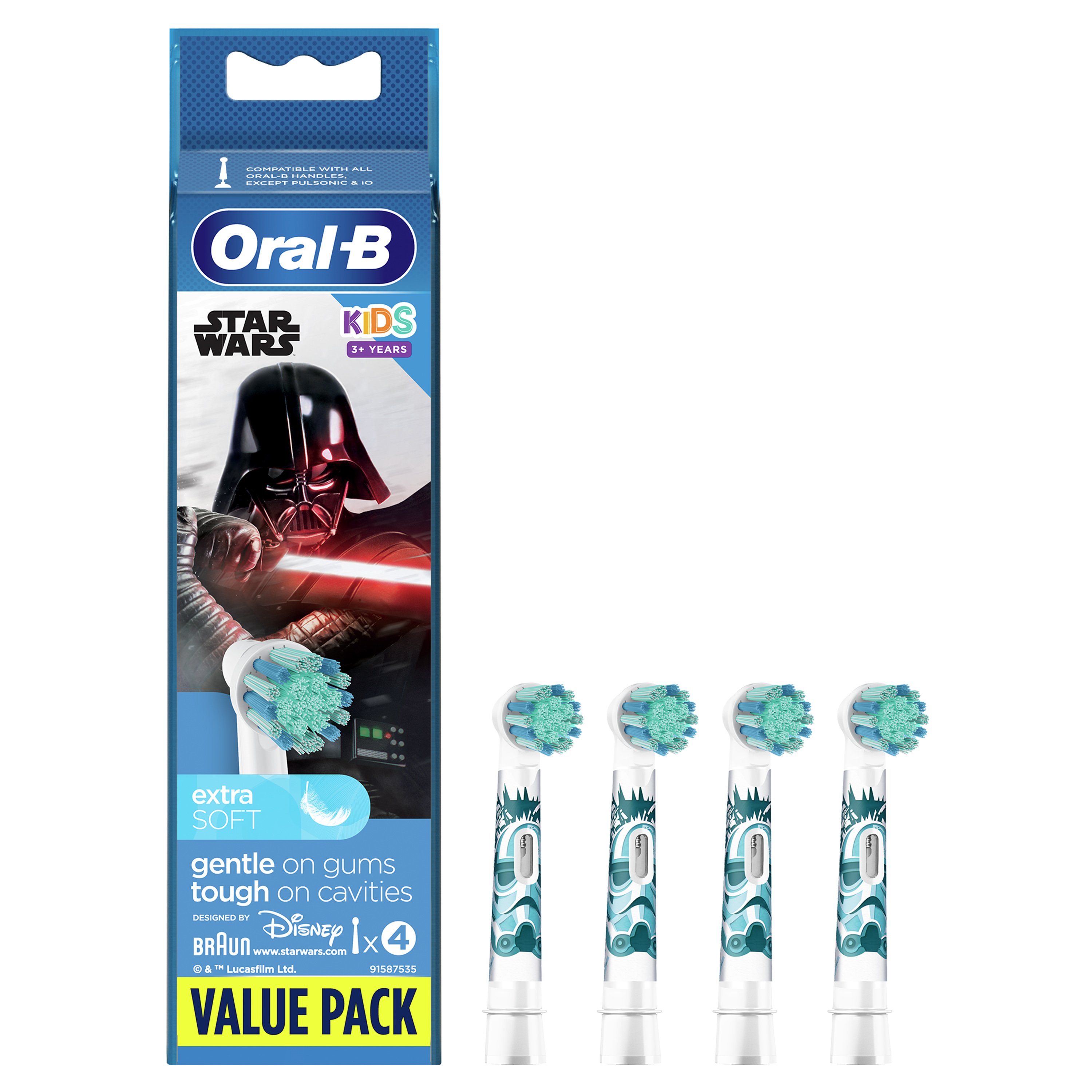 Oral-B Kids Star Wars Value Pack Extra Soft Ανταλλακτικές Κεφαλές Παιδικής Ηλεκτρικής Οδοντόβουρτσας από 3 Ετών 4 Τεμάχια