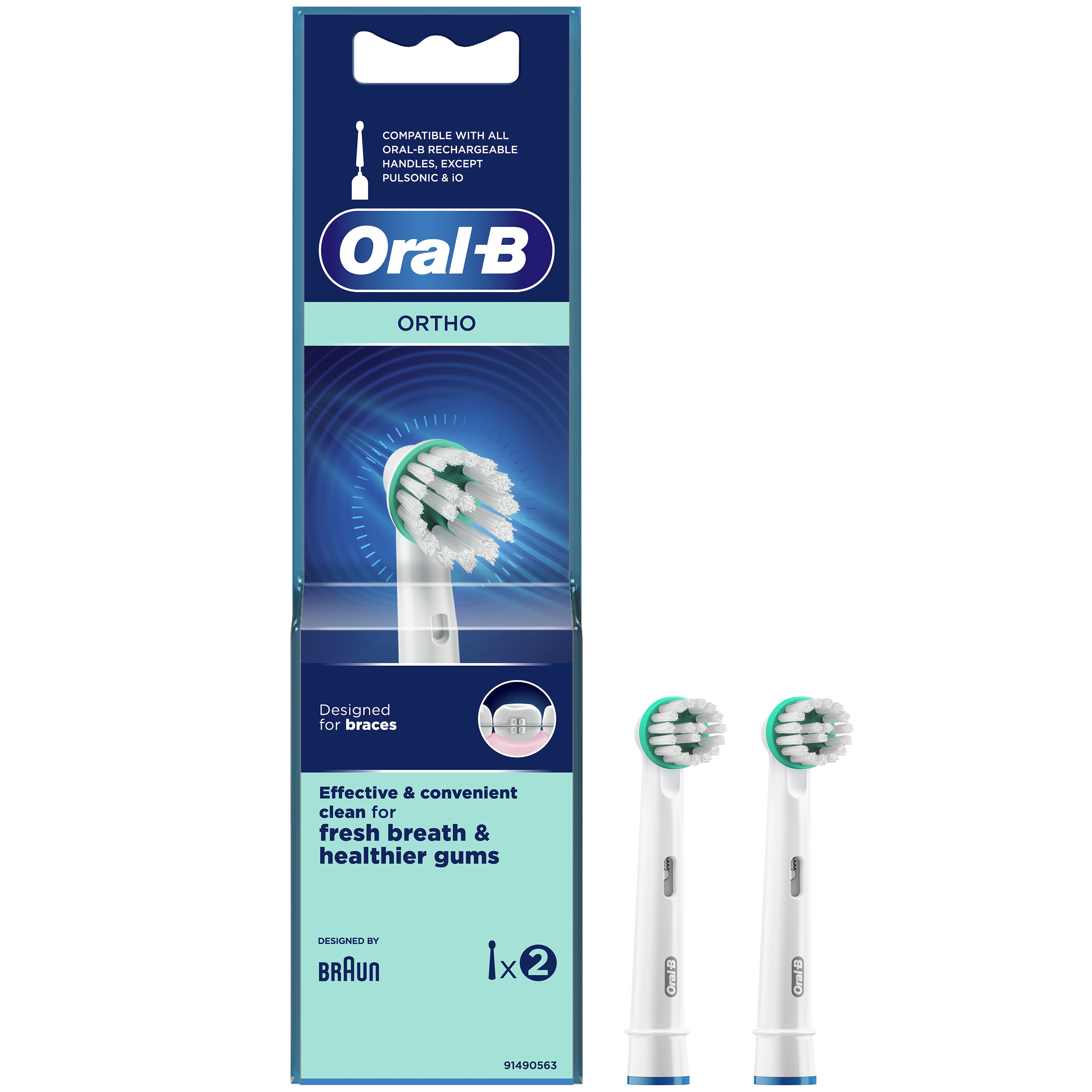 Oral-B Ortho Ανταλλακτικές Ορθοδοντικές Κεφαλές Βουρτσίσματος Ειδικά Σχεδιασμένες για τα Σιδεράκια 2 Τεμάχια
