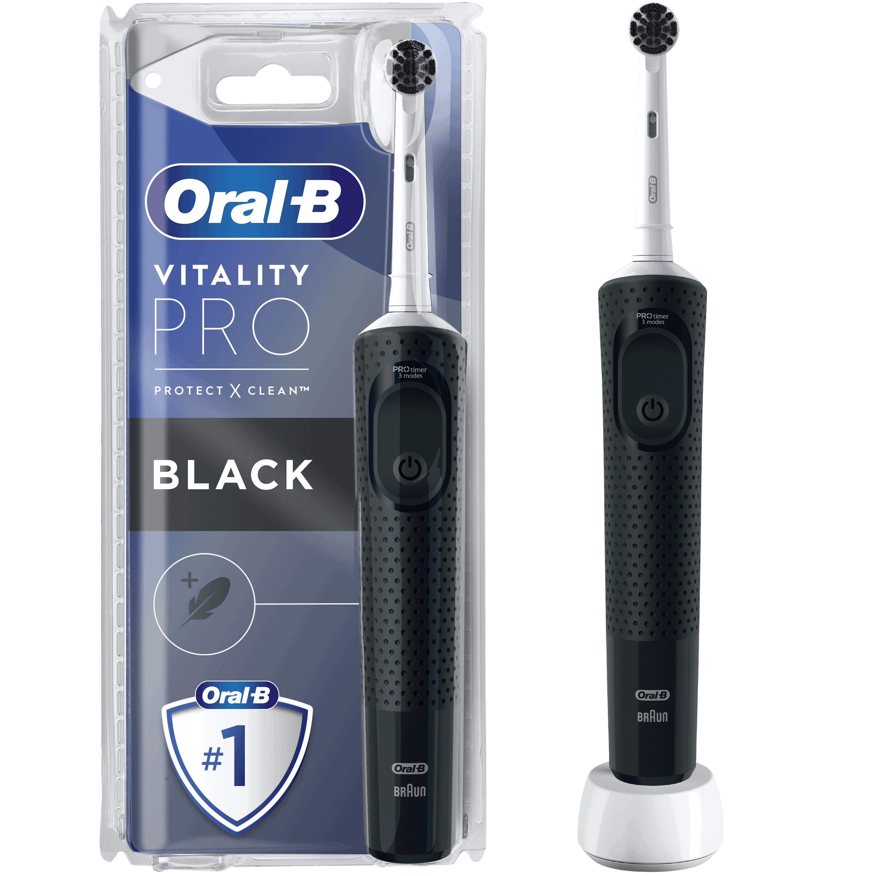 Oral-B Vitality Pro Protect X Clean Επαναφορτιζόμενη Ηλεκτρική Οδοντόβουρτσα με 3 Προγράμματα Βουρτσίσματος από την Braun 1 Τεμάχιο – Black