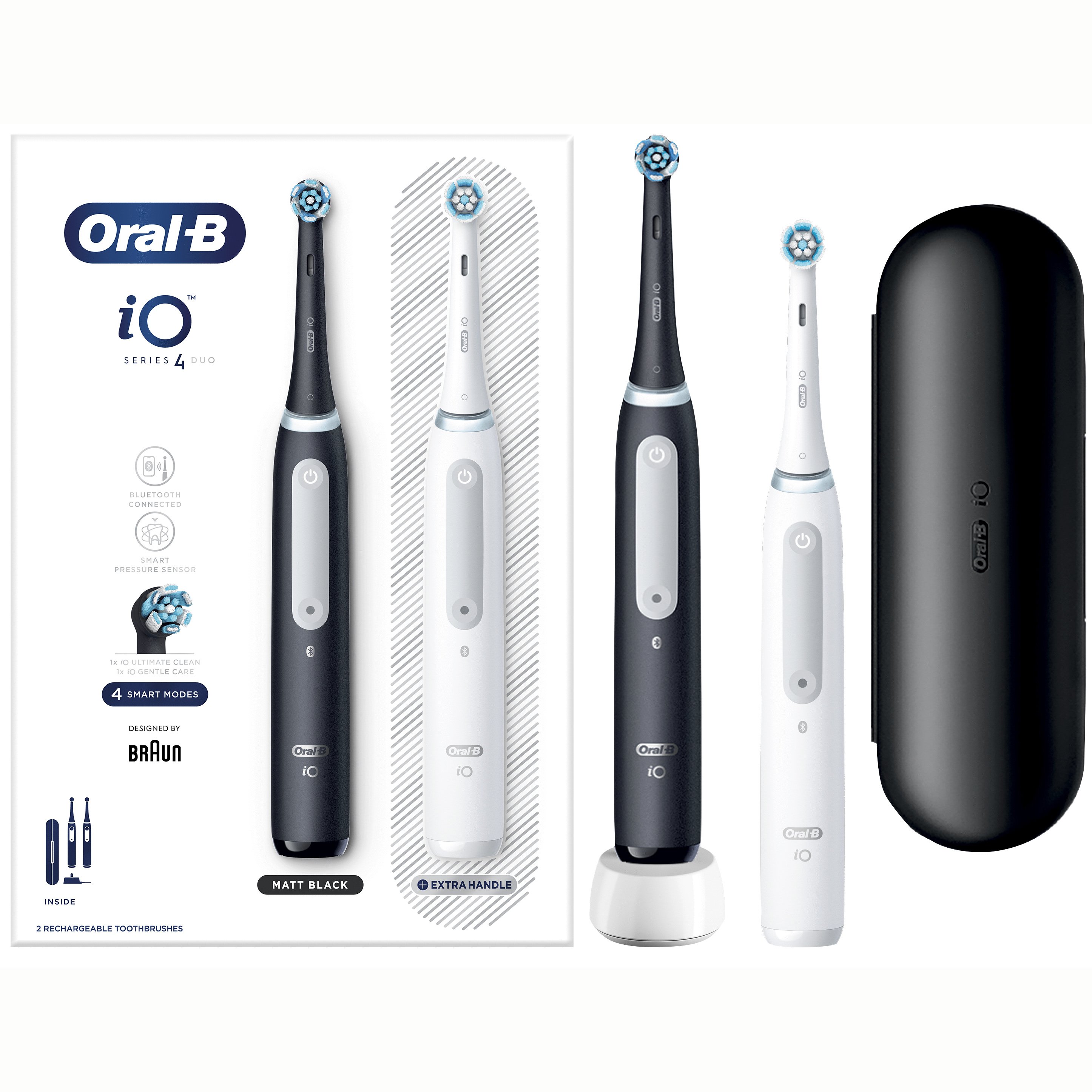 Oral-B iO Series 4 Duo Ηλεκτρικές Οδοντόβουρτσες Προηγμένης Τεχνολογίας Μαύρο 1 Τεμάχιο & Λευκό 1 Τεμάχιο