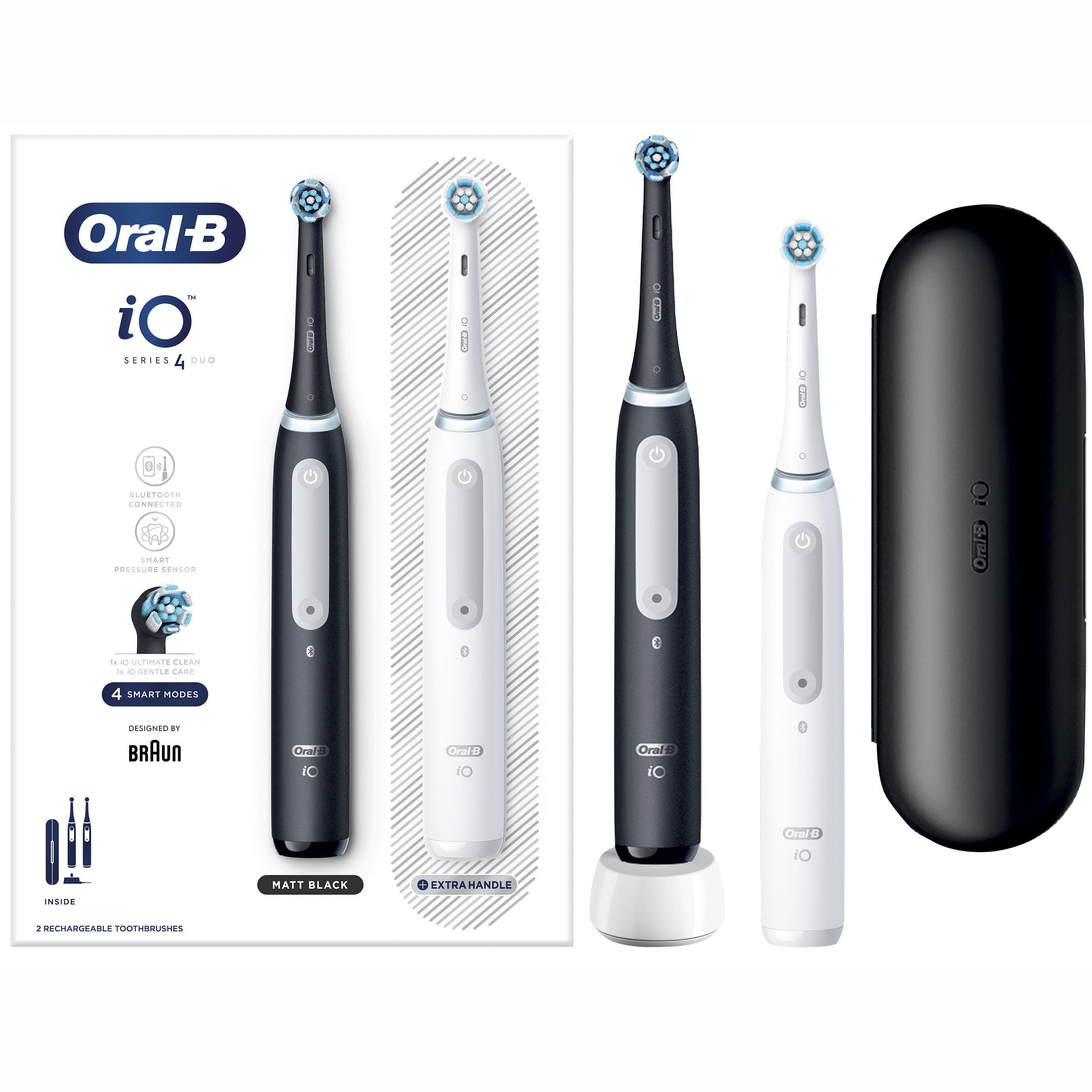 Oral-B iO Series 4 Duo Ηλεκτρικές Οδοντόβουρτσες Προηγμένης Τεχνολογίας Μαύρο 1 Τεμάχιο & Λευκό 1 Τεμάχιο