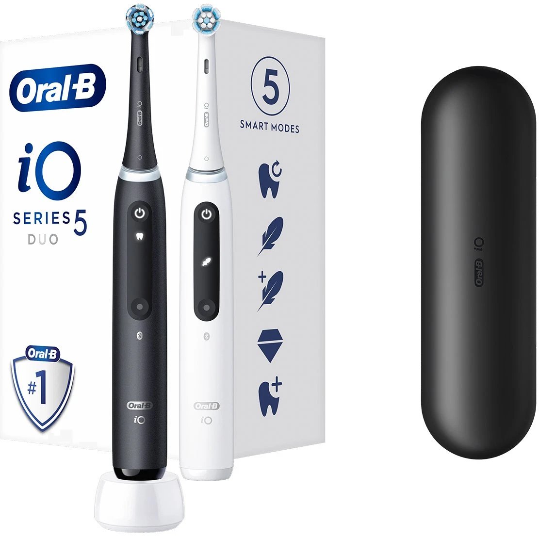 Oral-B iO 5 DUO Electric Toothbrushes Black & White Ηλεκτρική Οδοντόβουρτσα με Επαναστατική iO Τεχνολογία Βουρτσίσματος για Επαγγελματικό Καθαρισμό 2 Τεμάχια