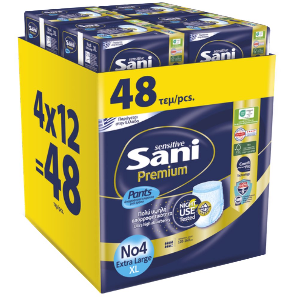 Sani Sani Sensitive Promo Premium Pants No4 Extra Large Ελαστικά, Απορροφητικά Εσώρουχα Ακράτειας μιας Χρήσης 48 Τεμάχια (4x12)