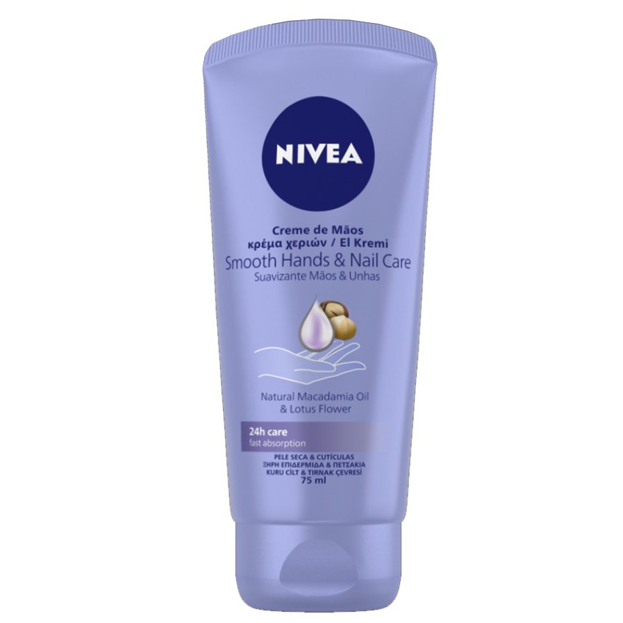 Nivea Smooth Hands & Nail Care Απαλή, Ενυδατική Κρέμα Χεριών Εμπλουτισμένη με Φυσικό Έλαιο Macademia 75ml