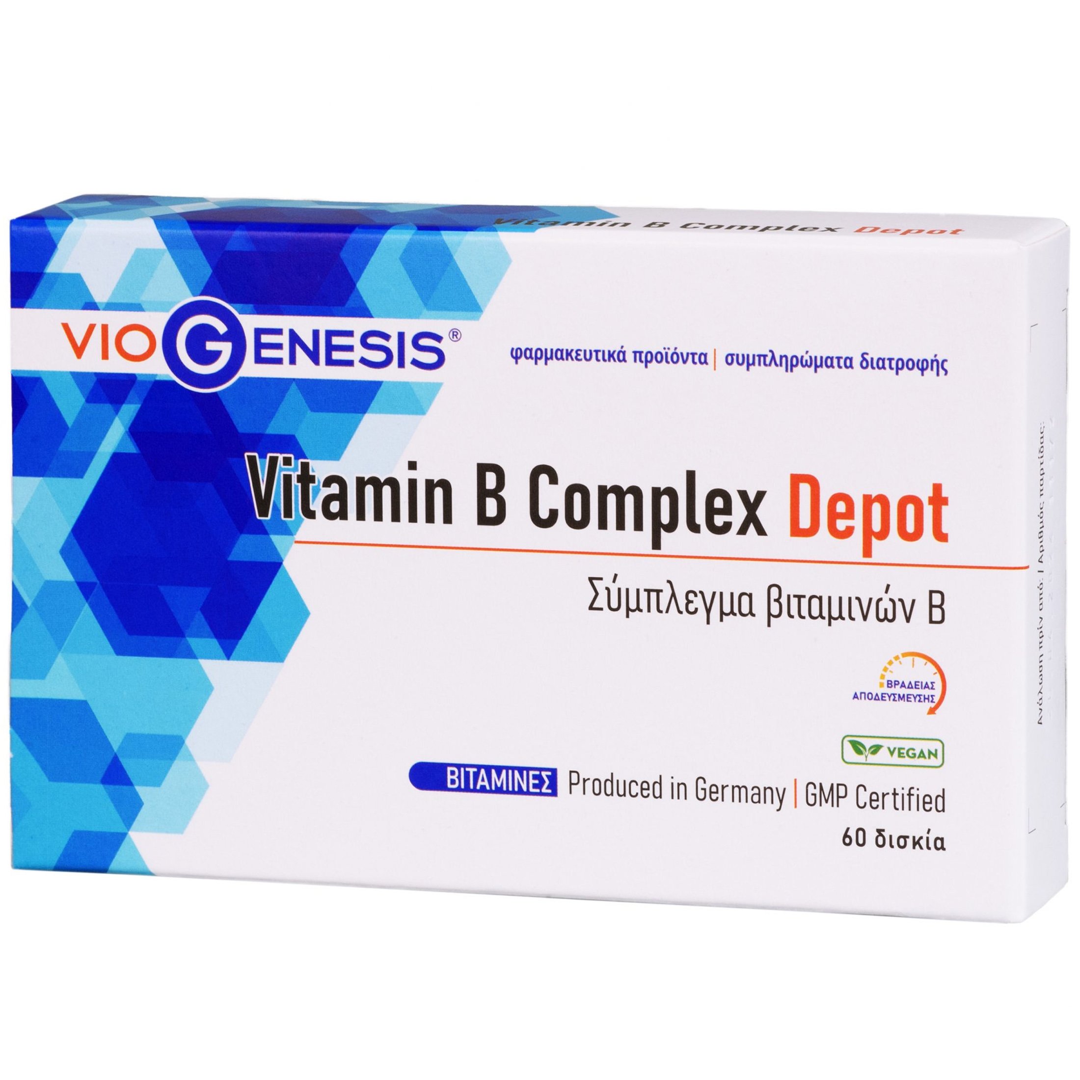 Viogenesis Vitamin B Complex Depot Συμπλήρωμα Διατροφής με Βιταμίνη B για την Ομαλή Λειτουργία του Νευρικού Συστήματος 60tabs