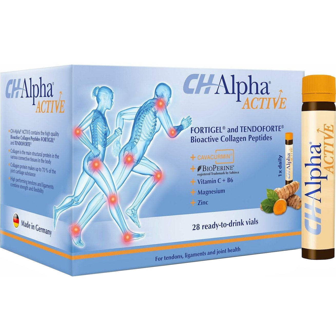 VivaPharm CH Alpha Active Συμπλήρωμα Διατροφής Κολλαγόνου, Βιταμινών Μετάλλων & Εκχυλίσματος Βοτάνων σε Πόσιμο Υγρό για την Καλή Υγεία των Τενόντων, Συνδέσμων Πρόληψη Βλαβών & Γρήγορη Ανάρρωση με Γεύση Ροδάκινο 28 Vials
