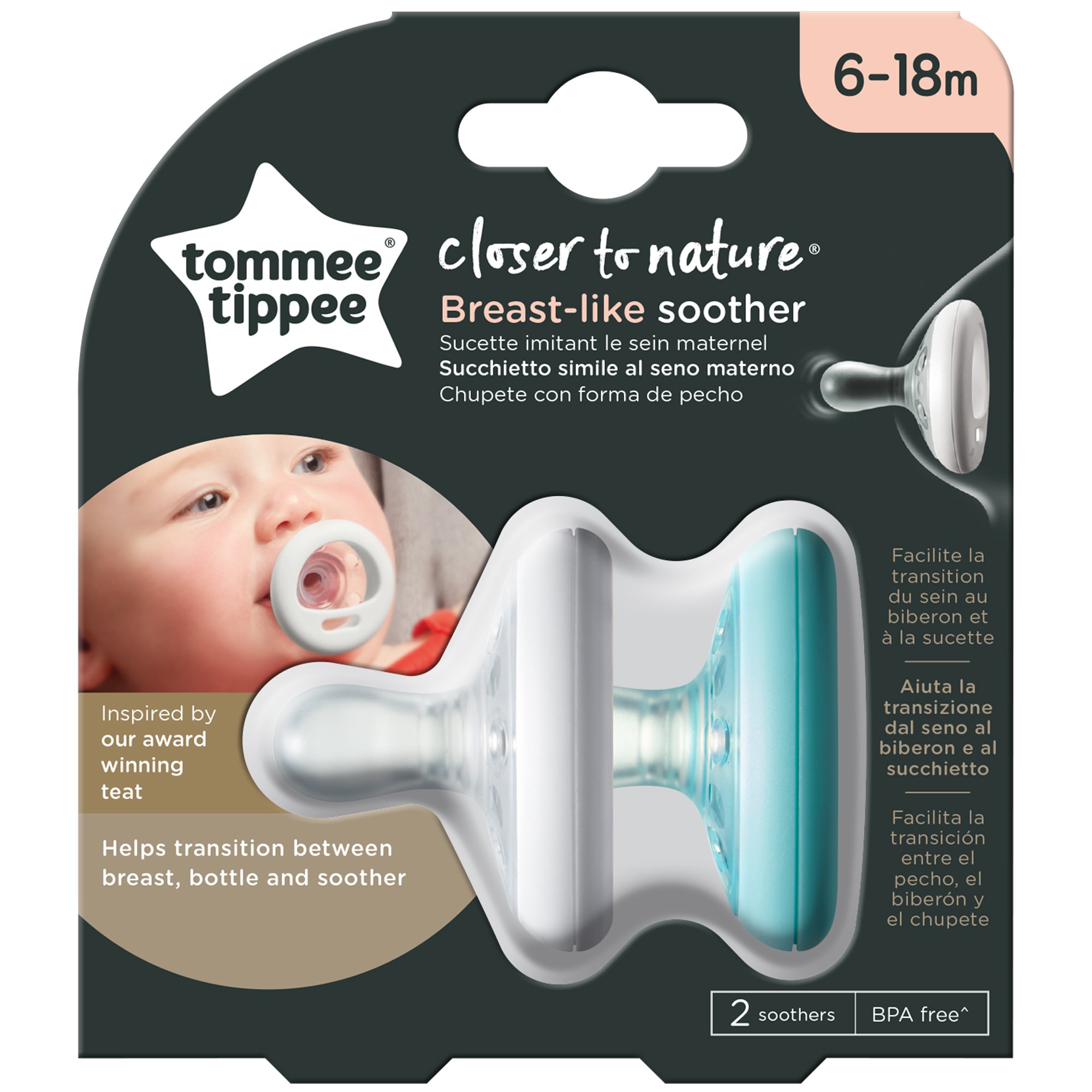Tommee Tippee Tommee Tippee Closer to Nature Breast-like Naturally Orthodontic Soother Κωδ 43343005 Μαλακή Πιπίλα Σιλικόνης που Μοιάζει με τη Μητρική Θηλή 6-18m 2 Τεμάχια